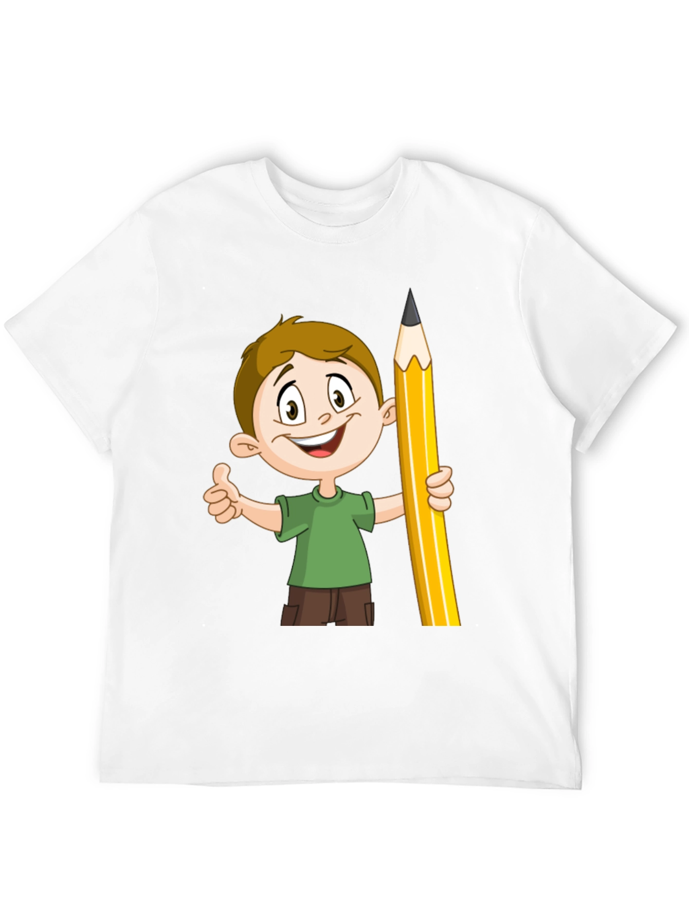 Cartoon Boy Pencil Graphic Tee - Black Cotton Shirt
