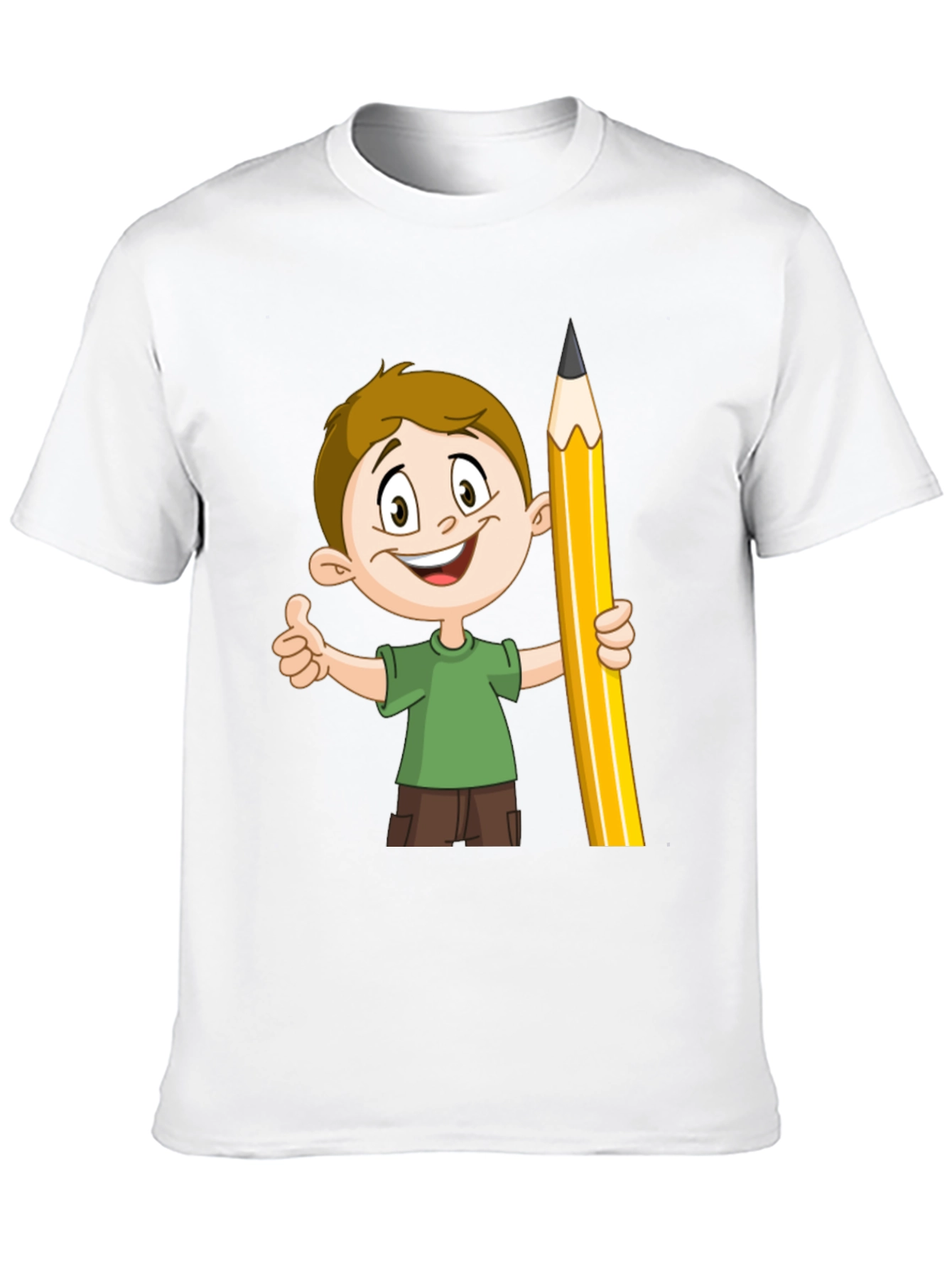Cartoon Boy Pencil Graphic Tee - Black Cotton Shirt