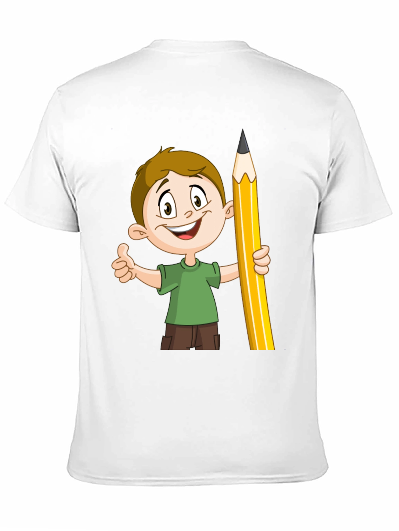 Cartoon Boy Pencil Graphic Tee - Black Cotton Shirt