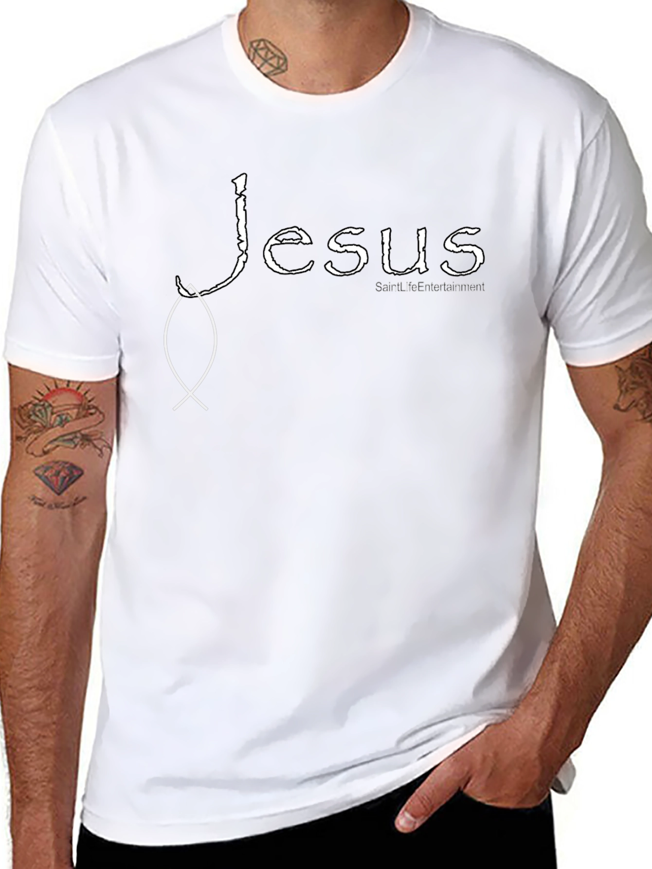 Jesus Fish Graphic Tee - Black Cotton T-Shirt