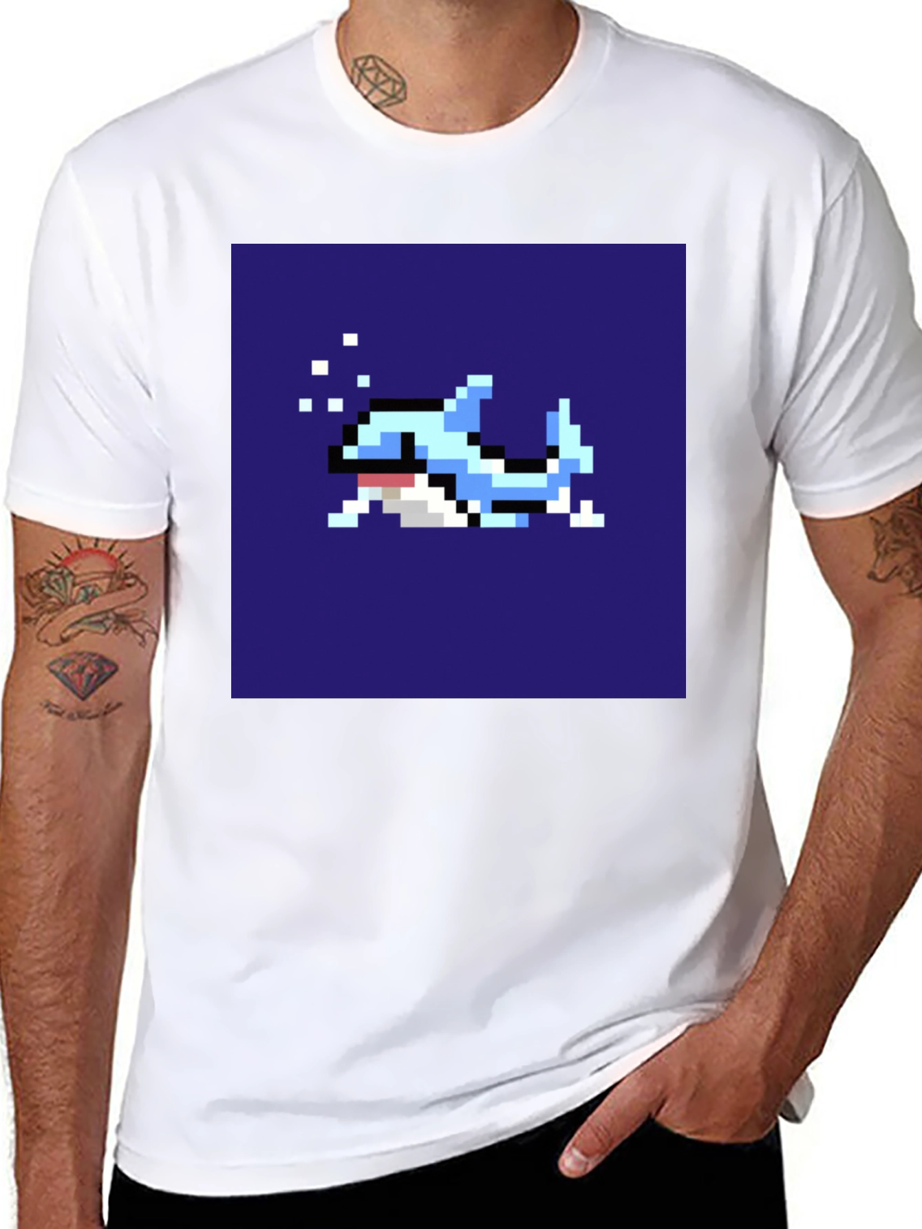 Pixel Art Shark T-Shirt - Retro Gaming Tee