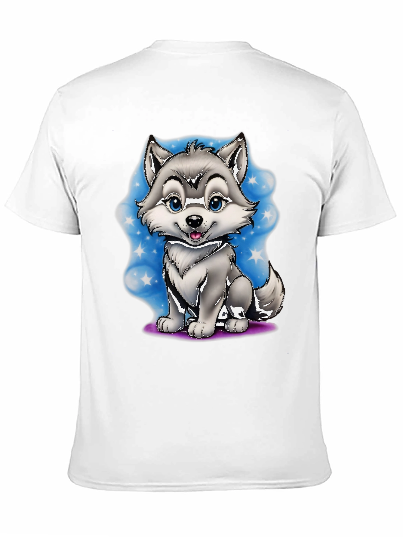 Cute Cartoon Wolf Graphic Tee - Black