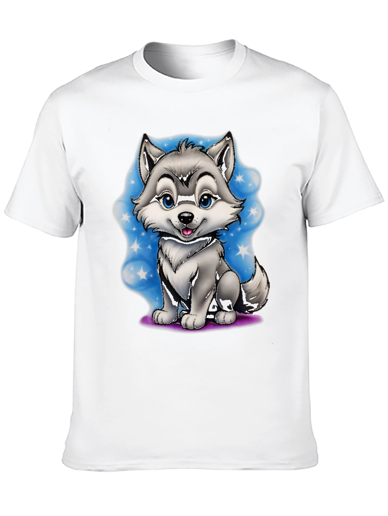 Cute Cartoon Wolf Graphic Tee - Black