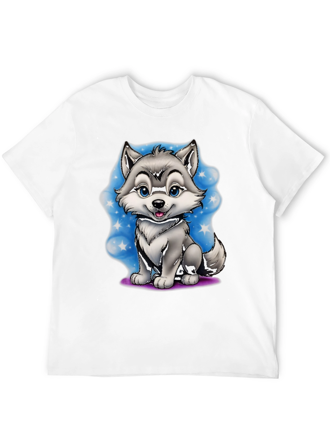 Cute Cartoon Wolf Graphic Tee - Black