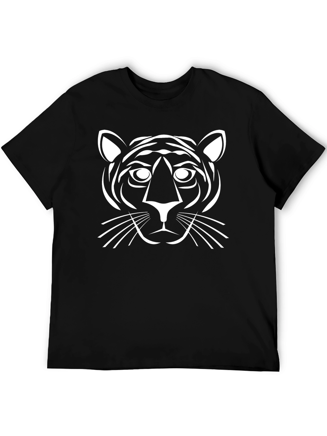 Black T-Shirt with White Tiger Graphic