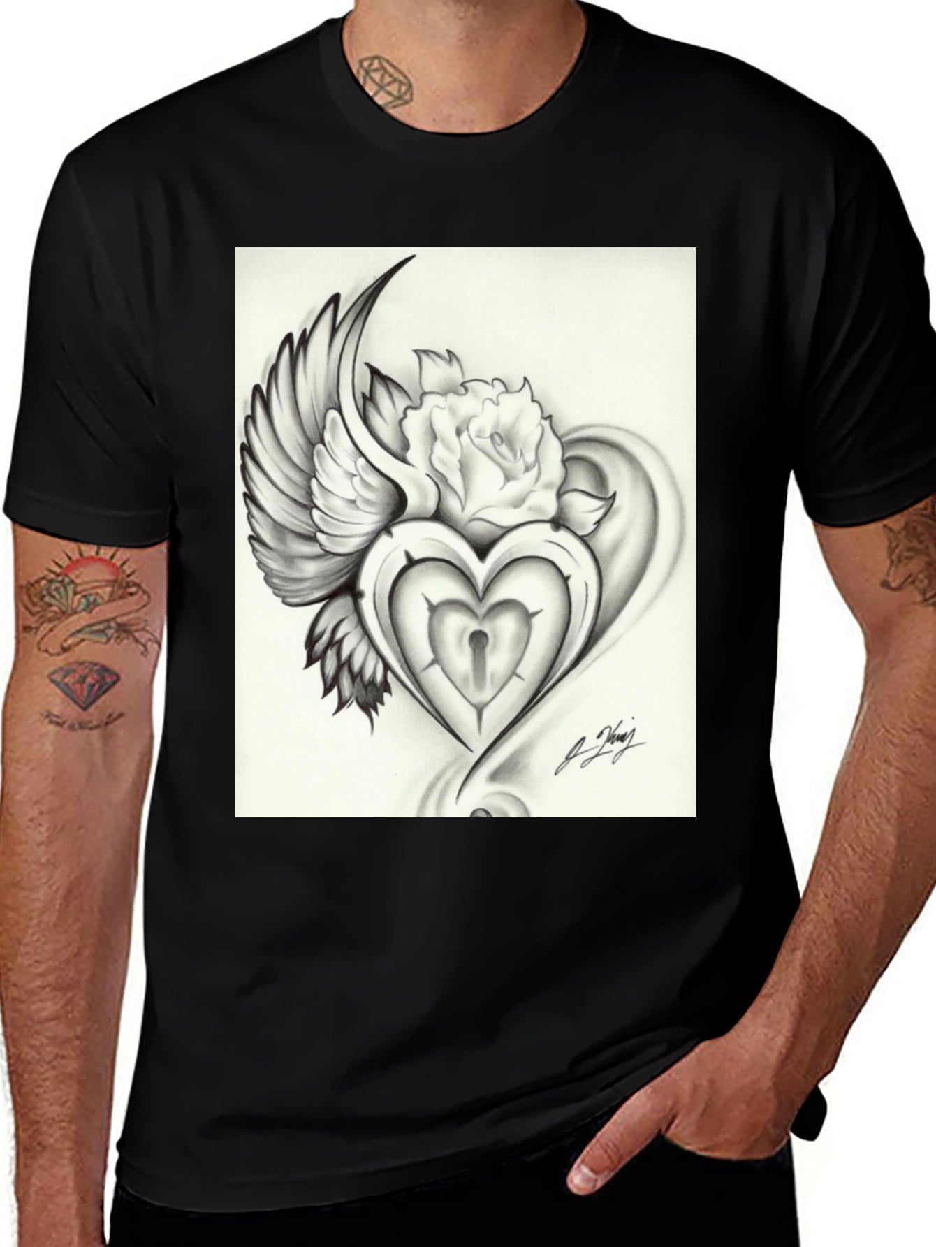 Heart Lock & Rose Graphic Tee - Edgy Streetwear