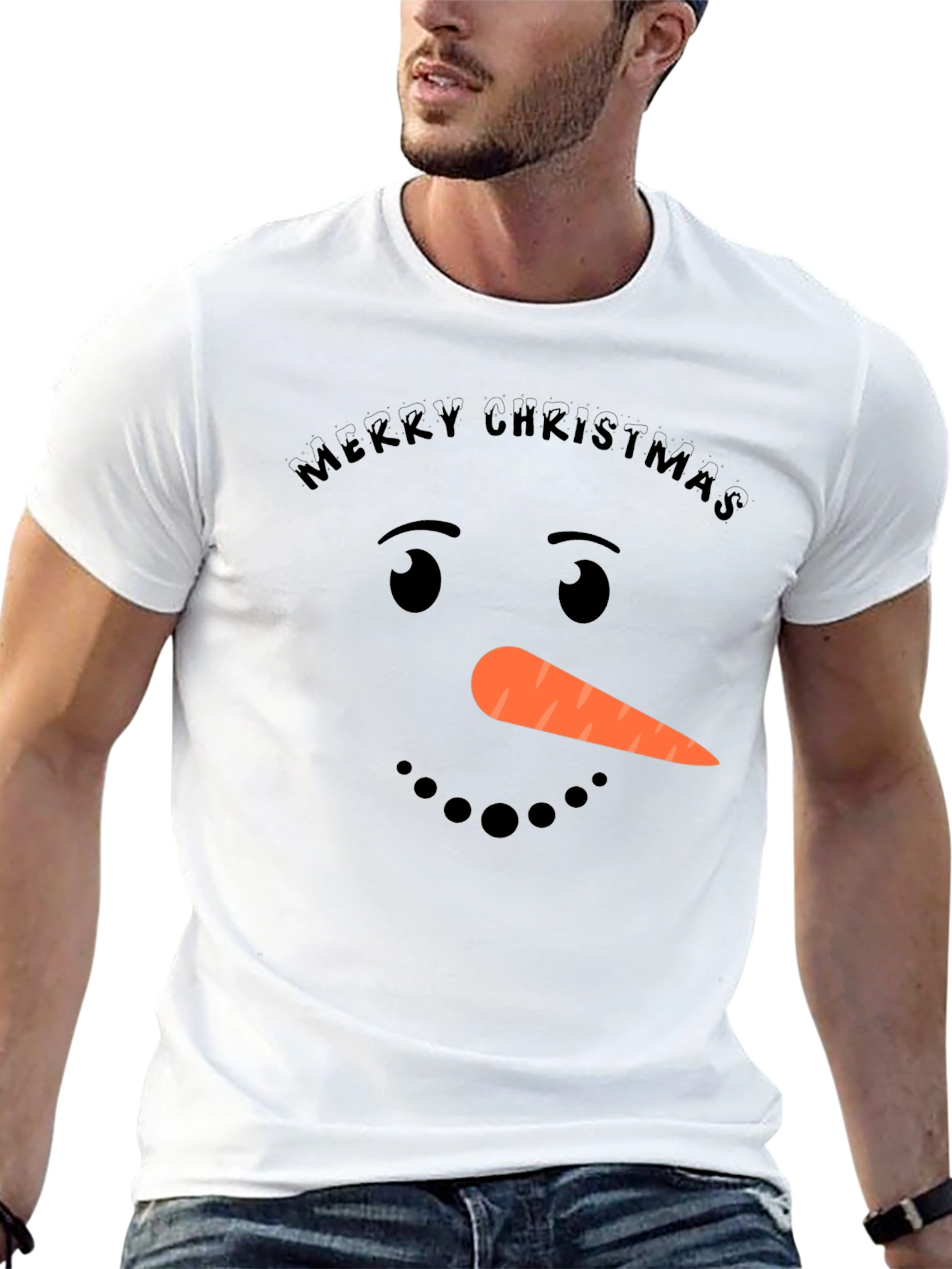 Merry Christmas Snowman Face T-Shirt