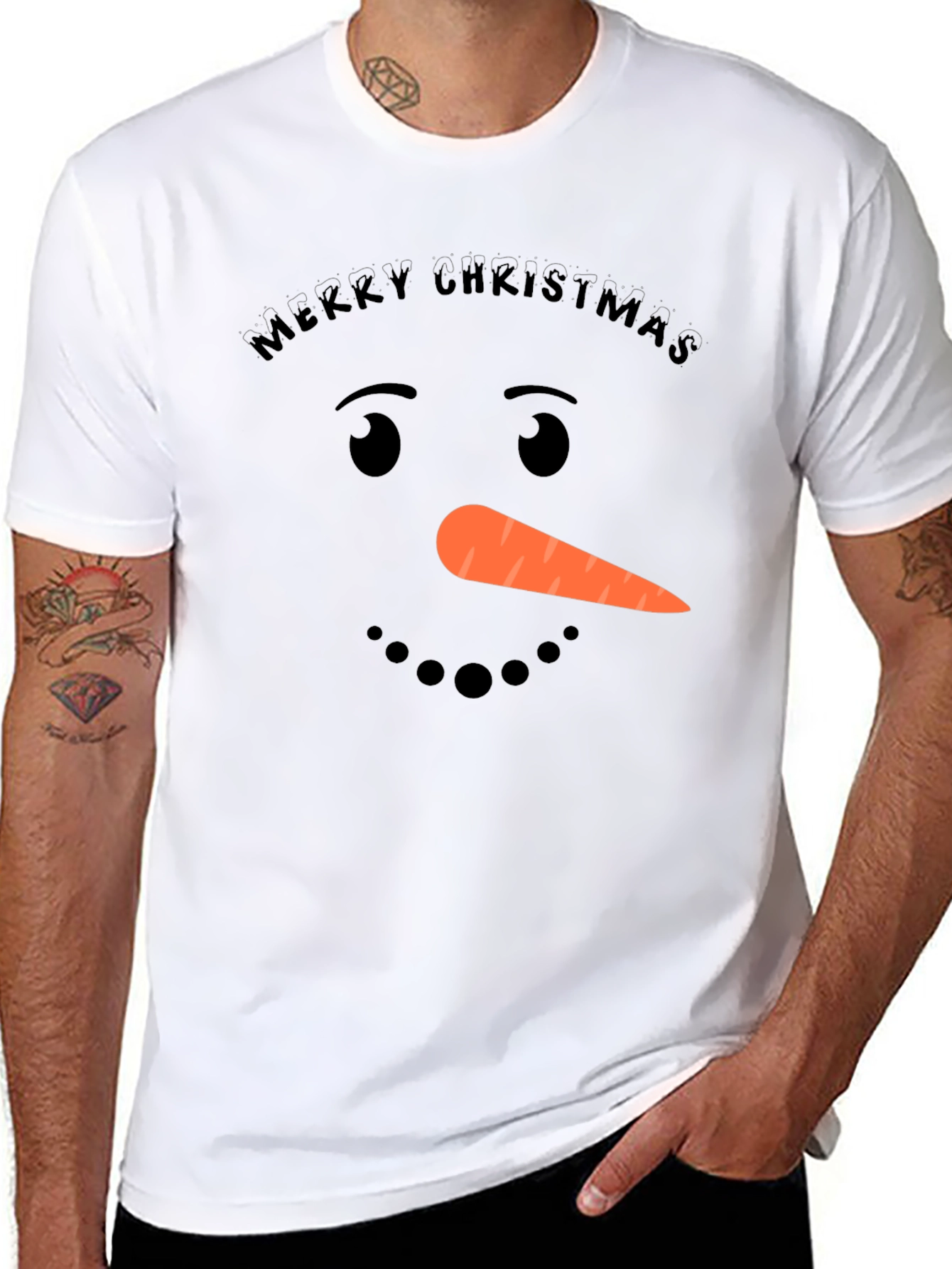 Merry Christmas Snowman Face T-Shirt
