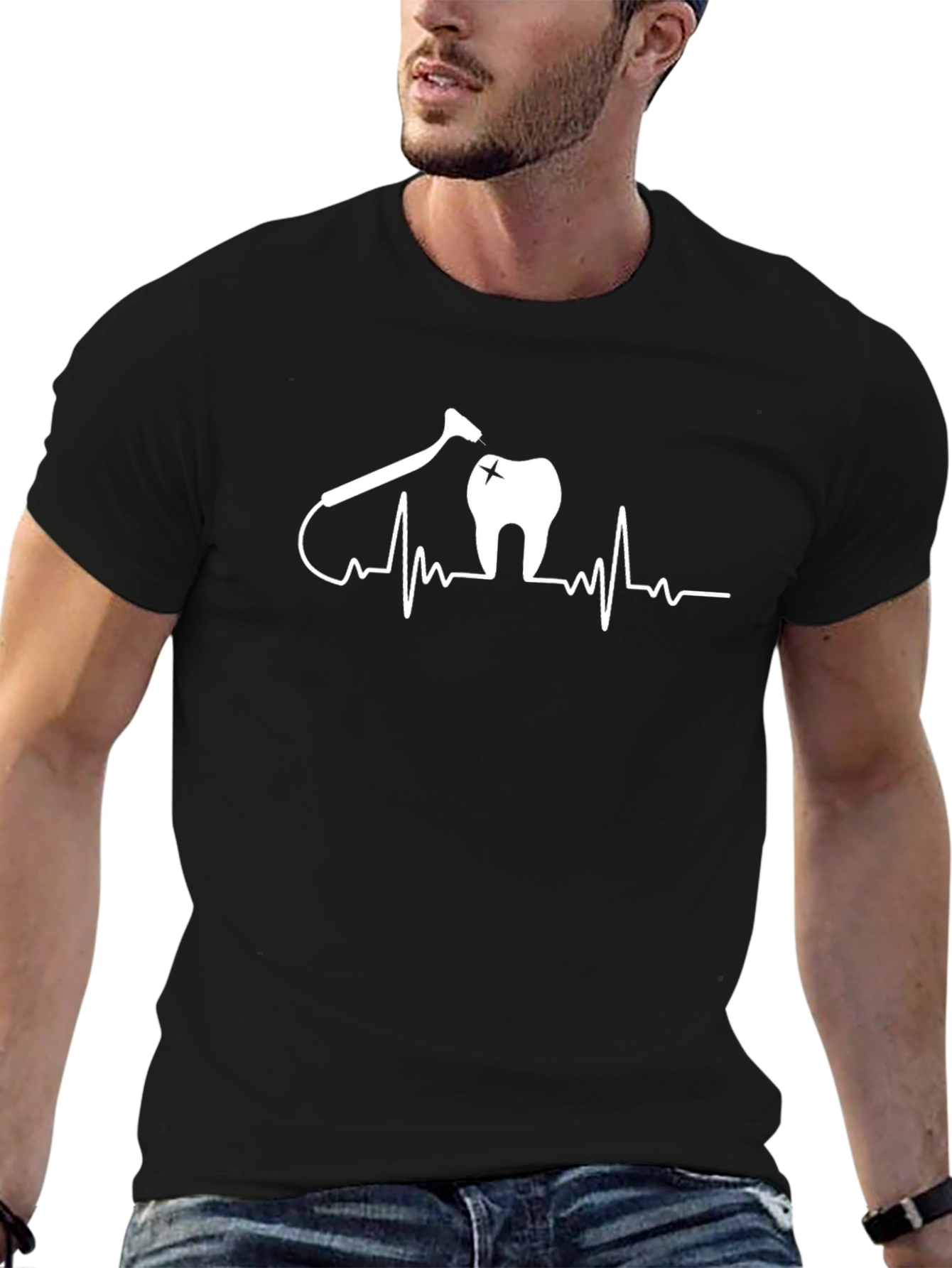 Dentist Heartbeat Black T-Shirt - Novelty Graphic Tee