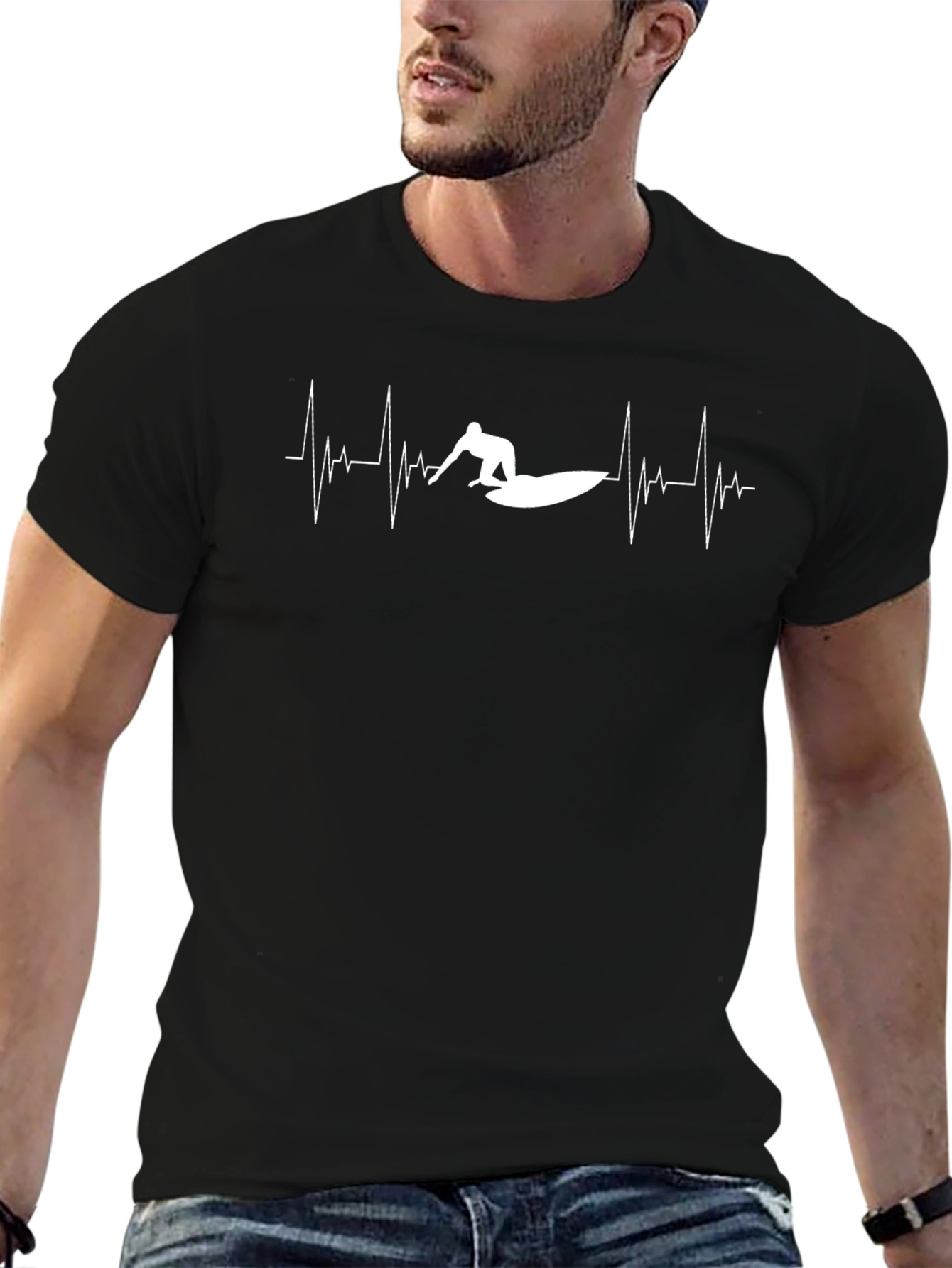 Surfing Heartbeat Graphic Tee - Black