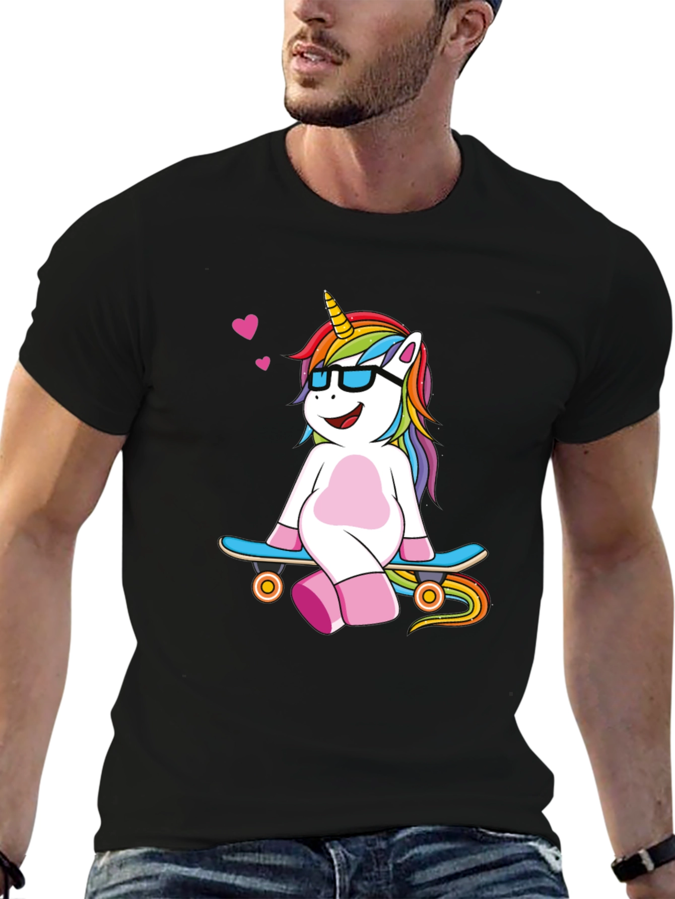 Unicorn Skateboard Black T-Shirt