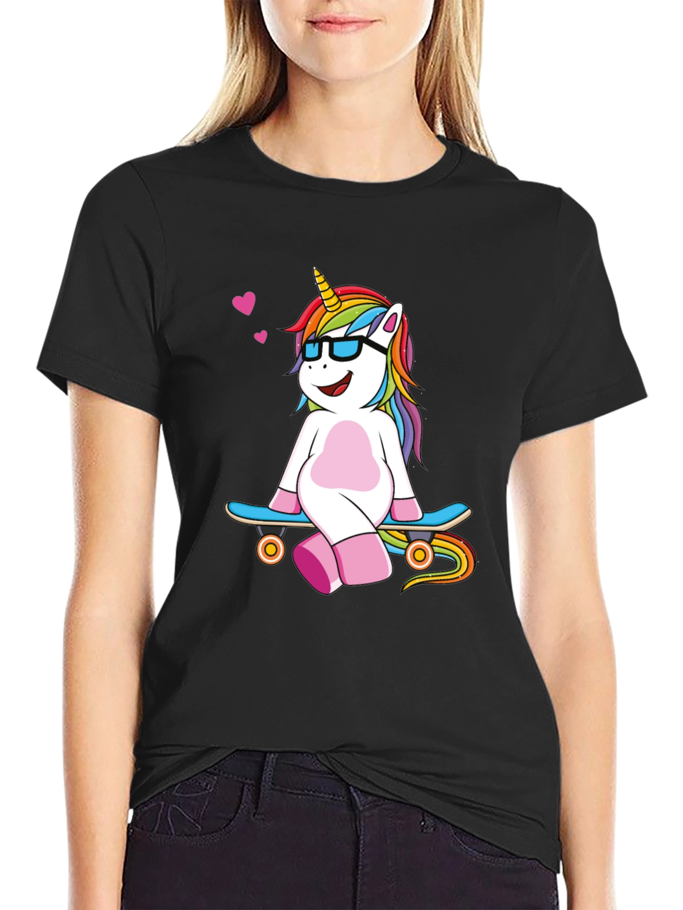 Unicorn Skateboard Black T-Shirt