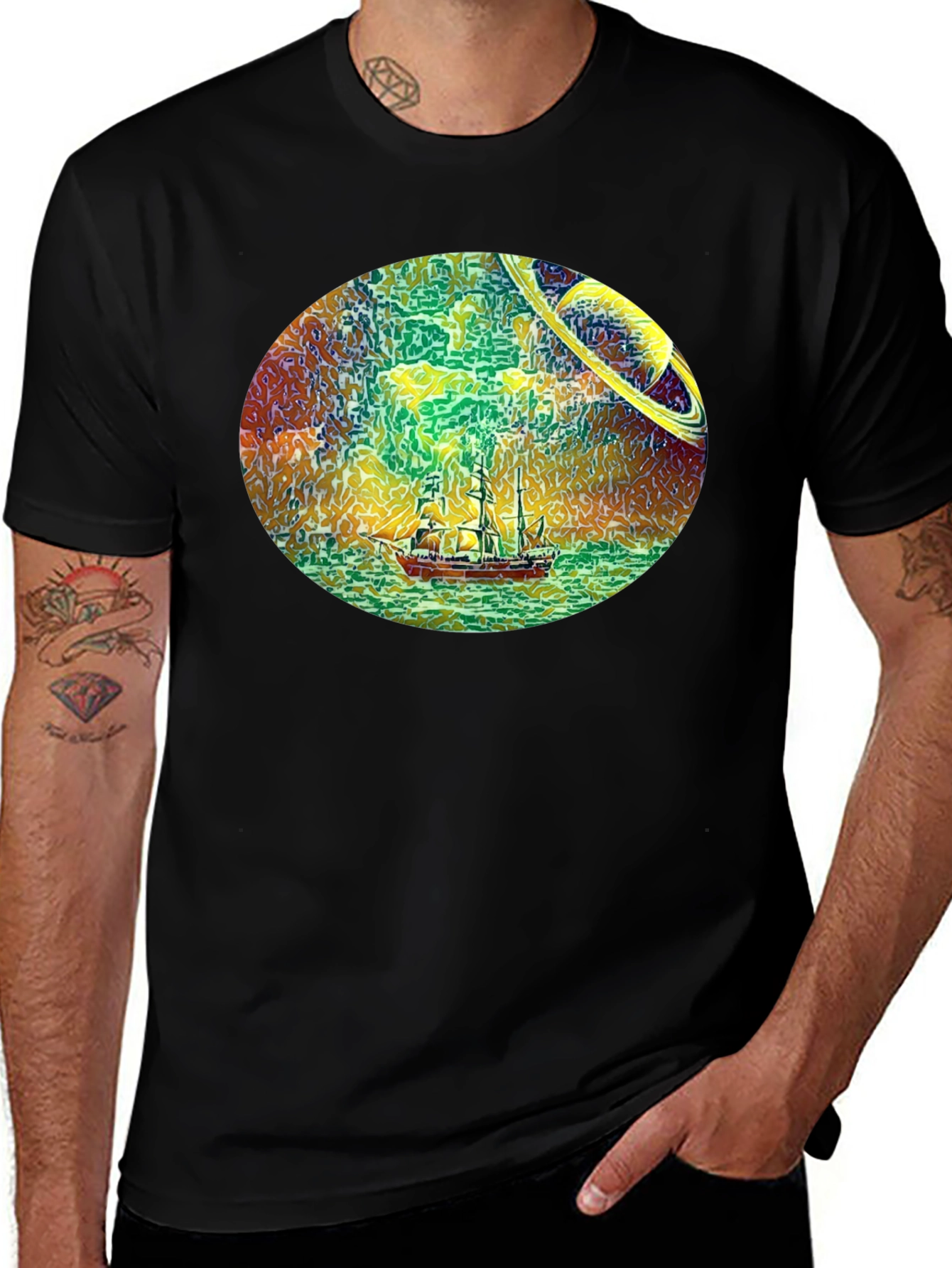 Space Sailing Black T-Shirt