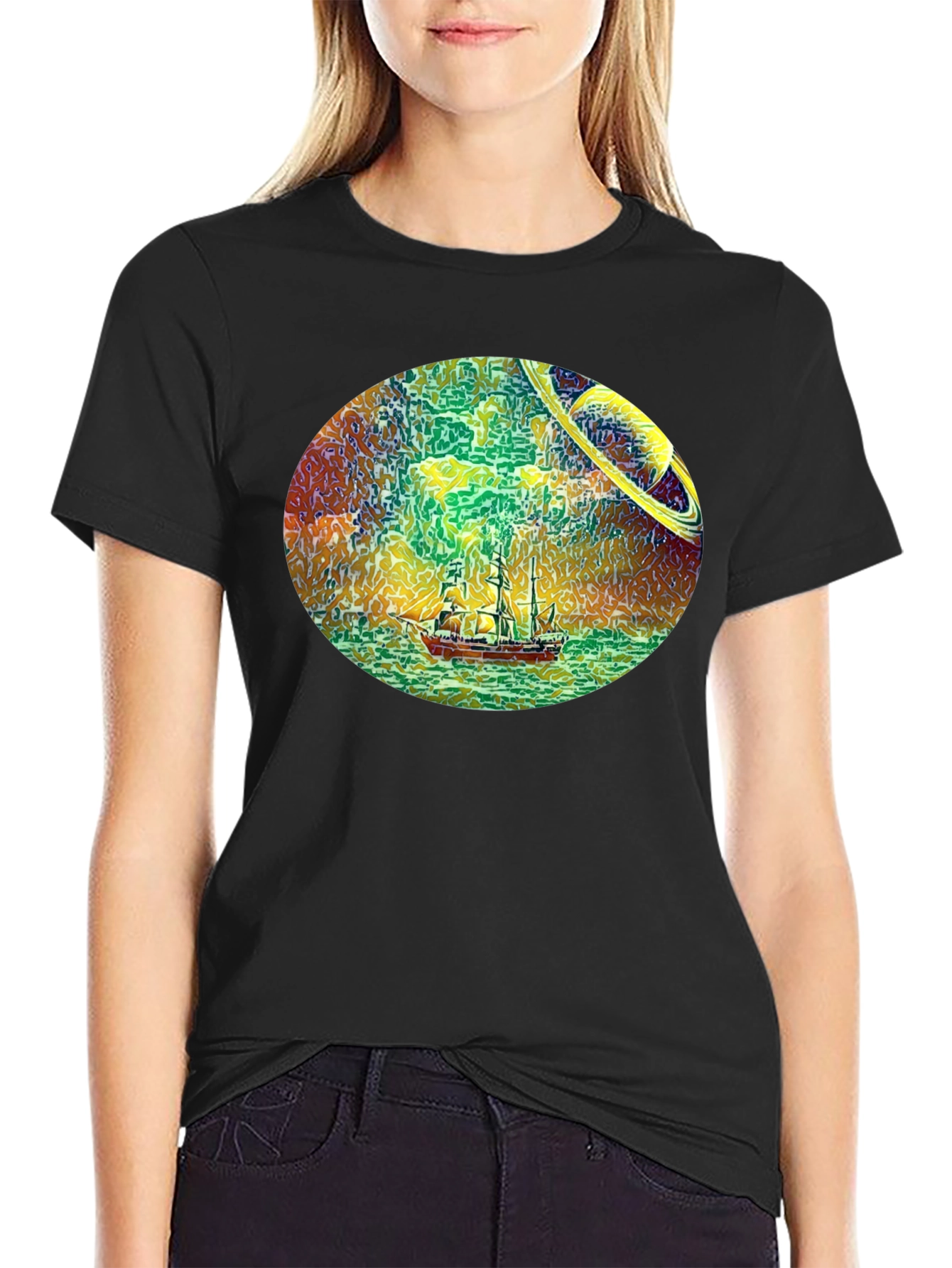 Space Sailing Black T-Shirt