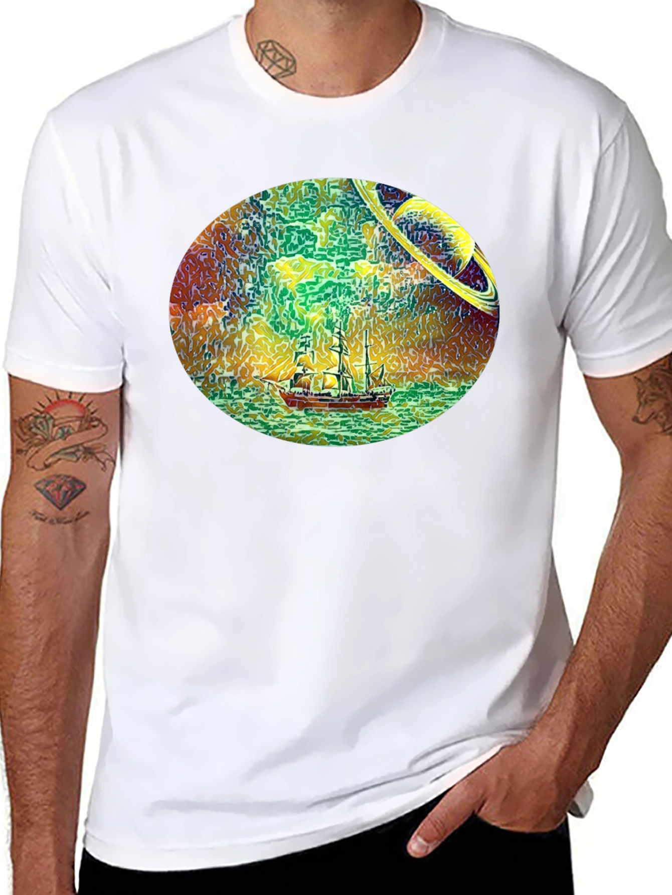 Space Sailing Black T-Shirt