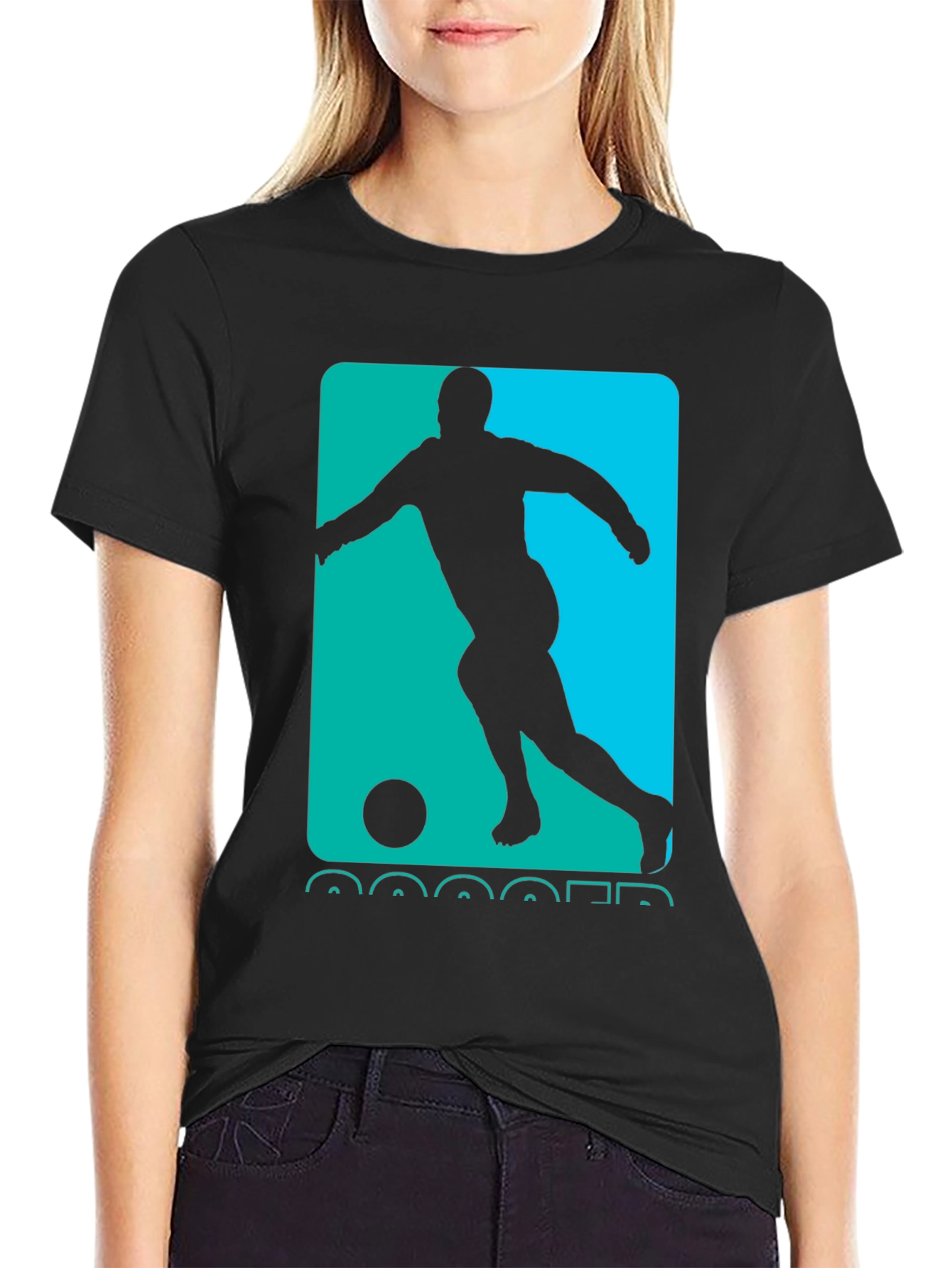 Soccer Player Graphic Tee - Black Cotton Casual Shirt