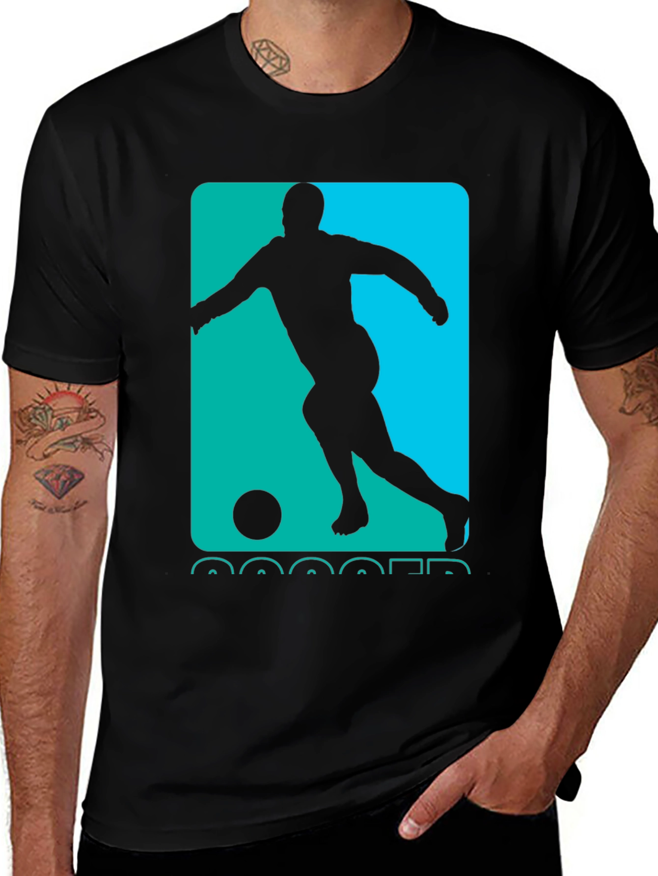 Soccer Player Graphic Tee - Black Cotton Casual Shirt