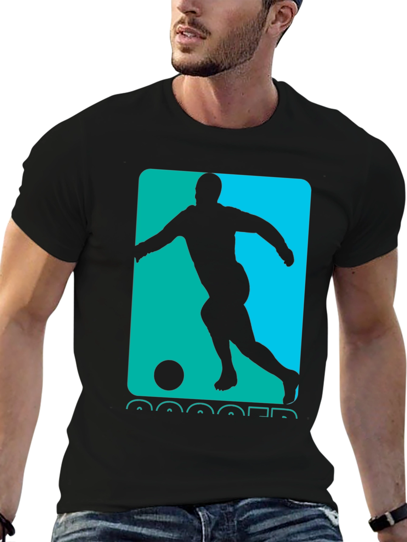 Soccer Player Graphic Tee - Black Cotton Casual Shirt