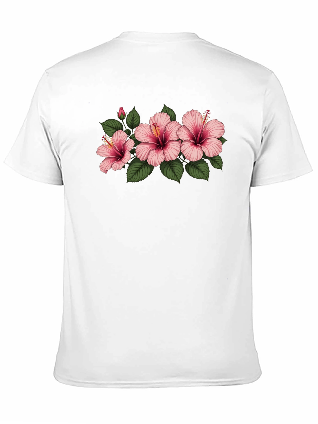 Black Floral T-Shirt with Pink Hibiscus Flowers