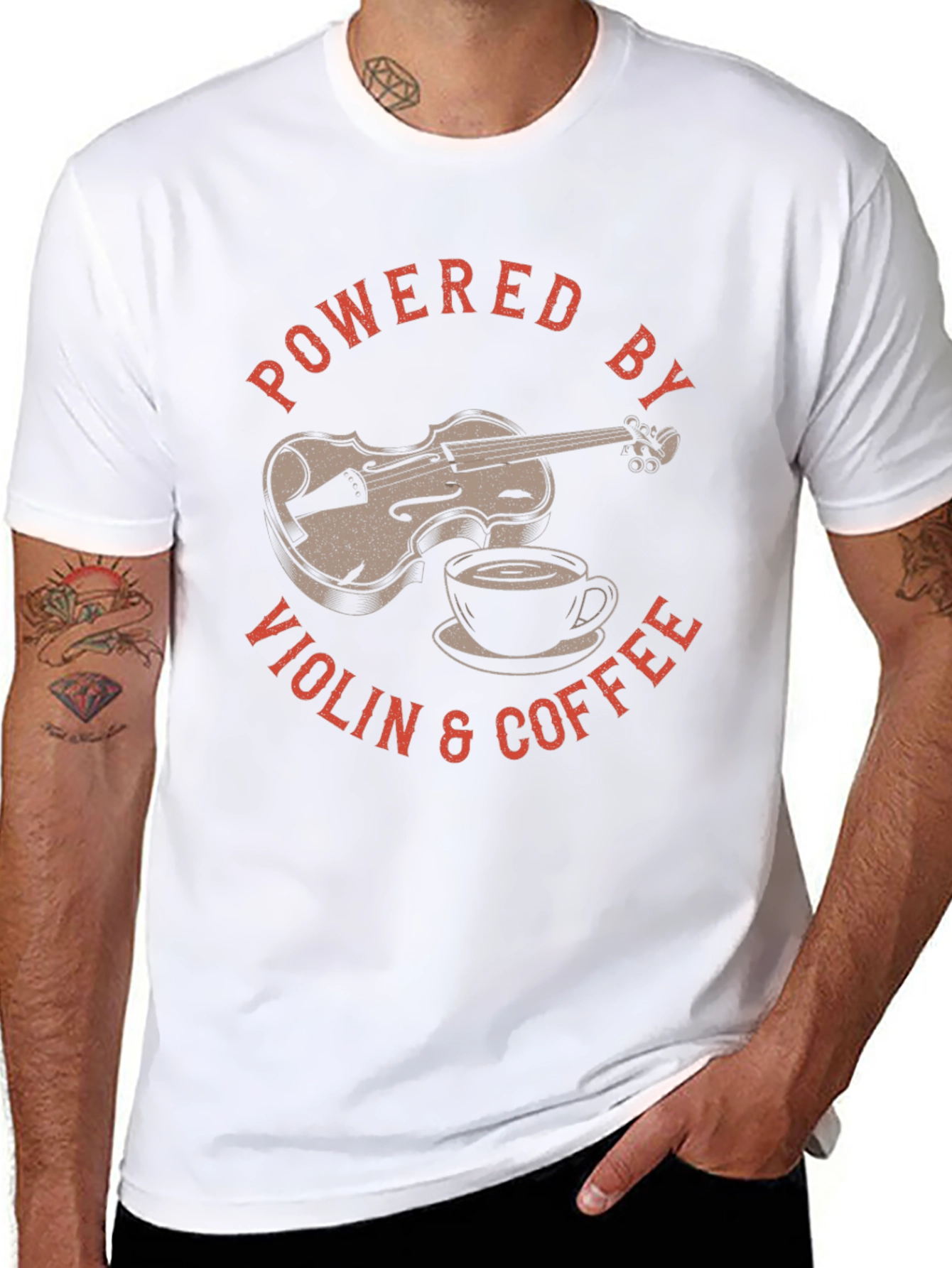Powered By Violin & Coffee Black Graphic T-Shirt