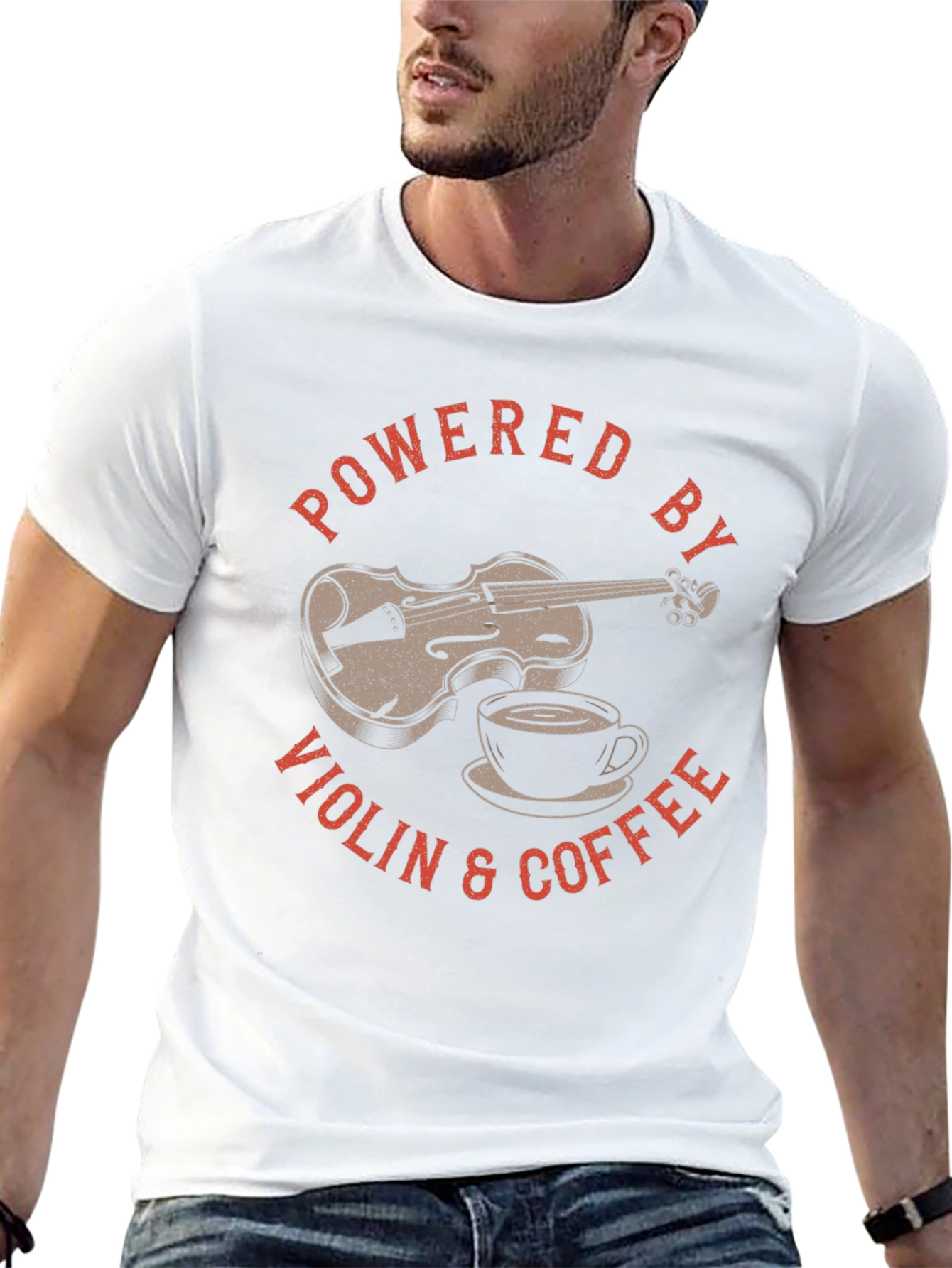 Powered By Violin & Coffee Black Graphic T-Shirt