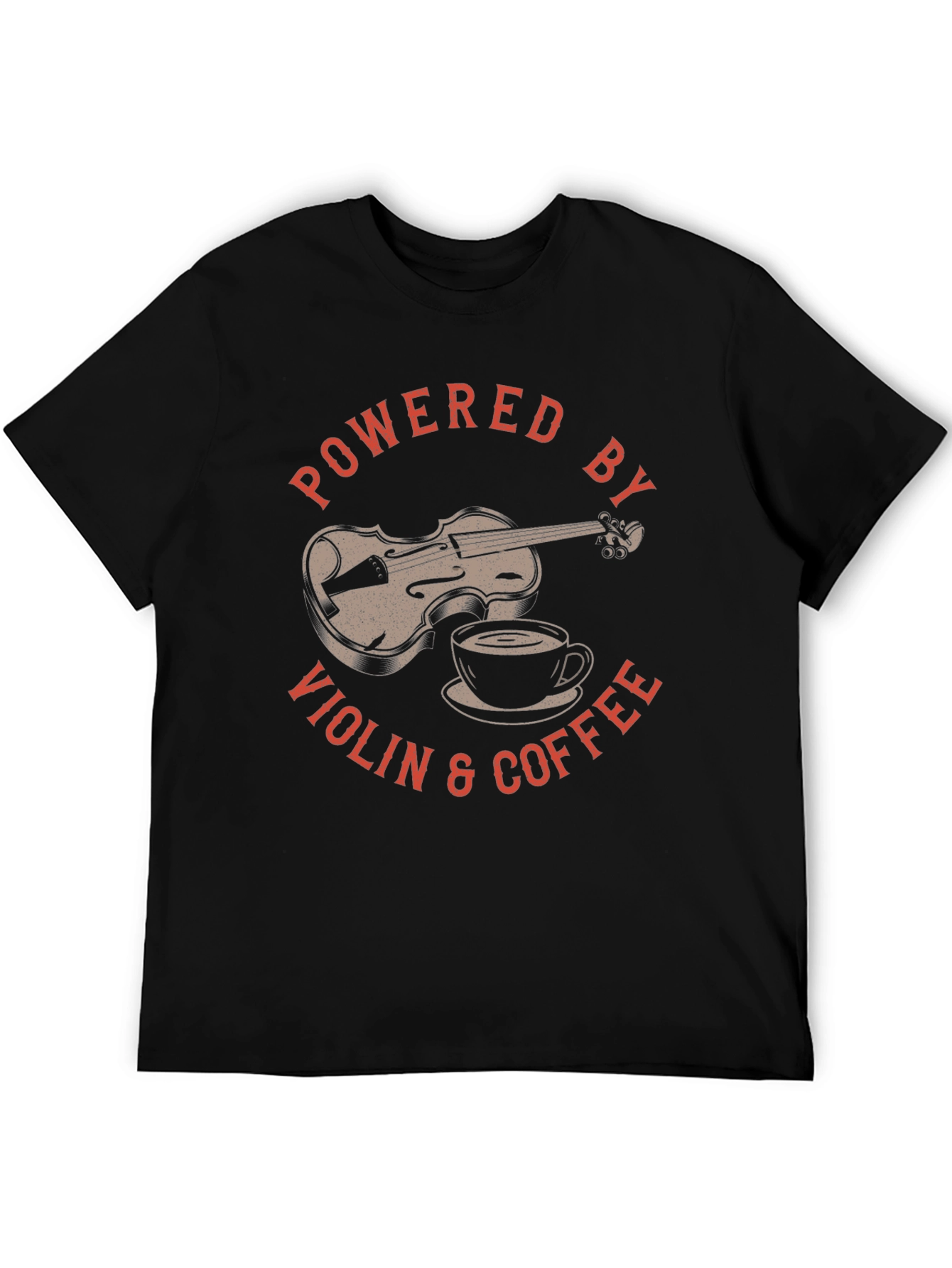 Powered By Violin & Coffee Black Graphic T-Shirt