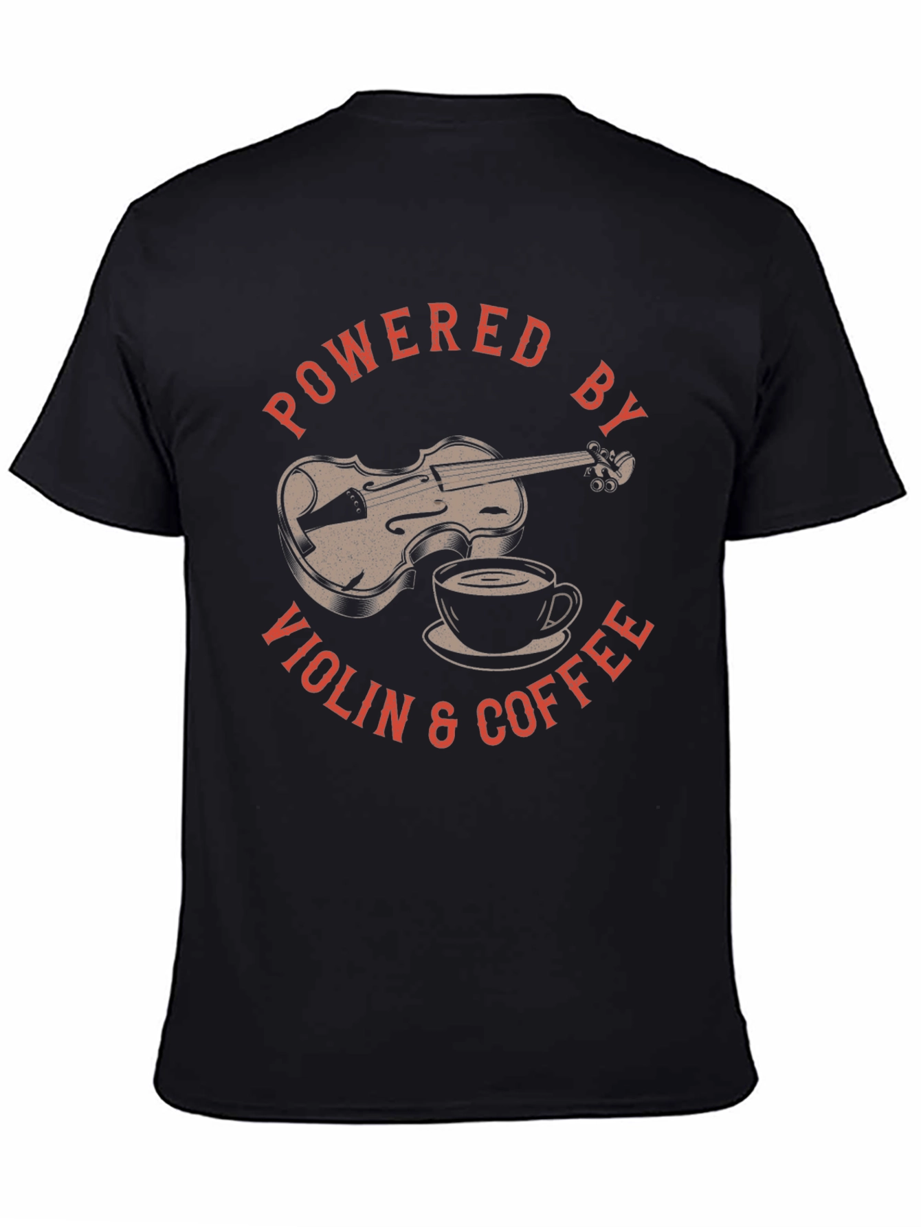 Powered By Violin & Coffee Black Graphic T-Shirt