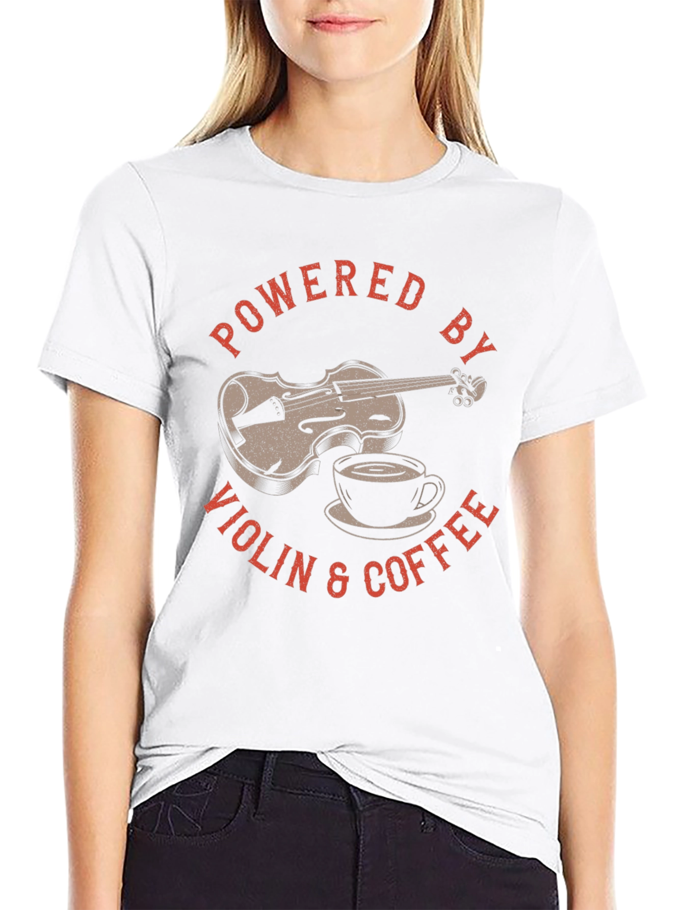 Powered By Violin & Coffee Black Graphic T-Shirt