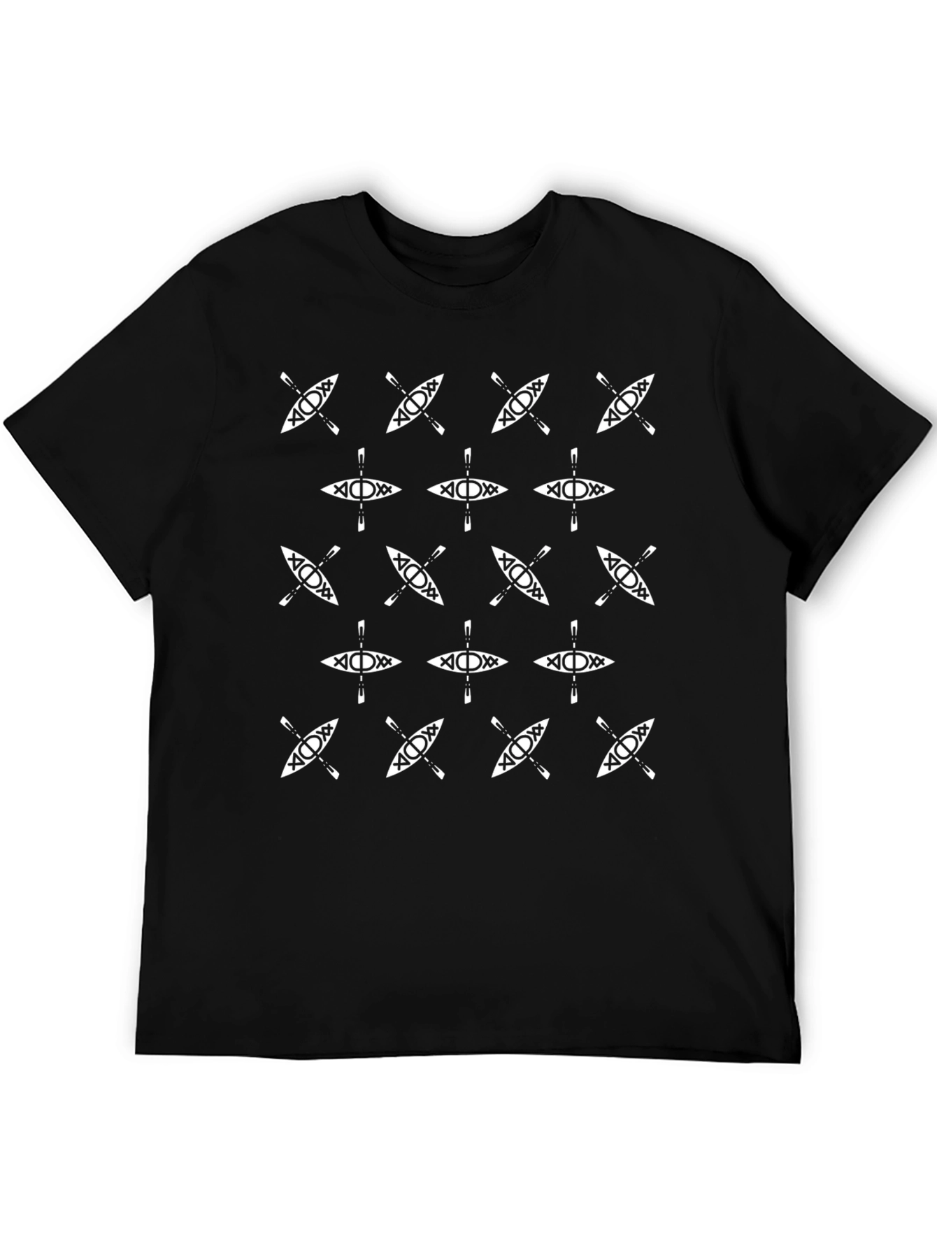 Kayak Pattern Tee - Black Cotton T-Shirt