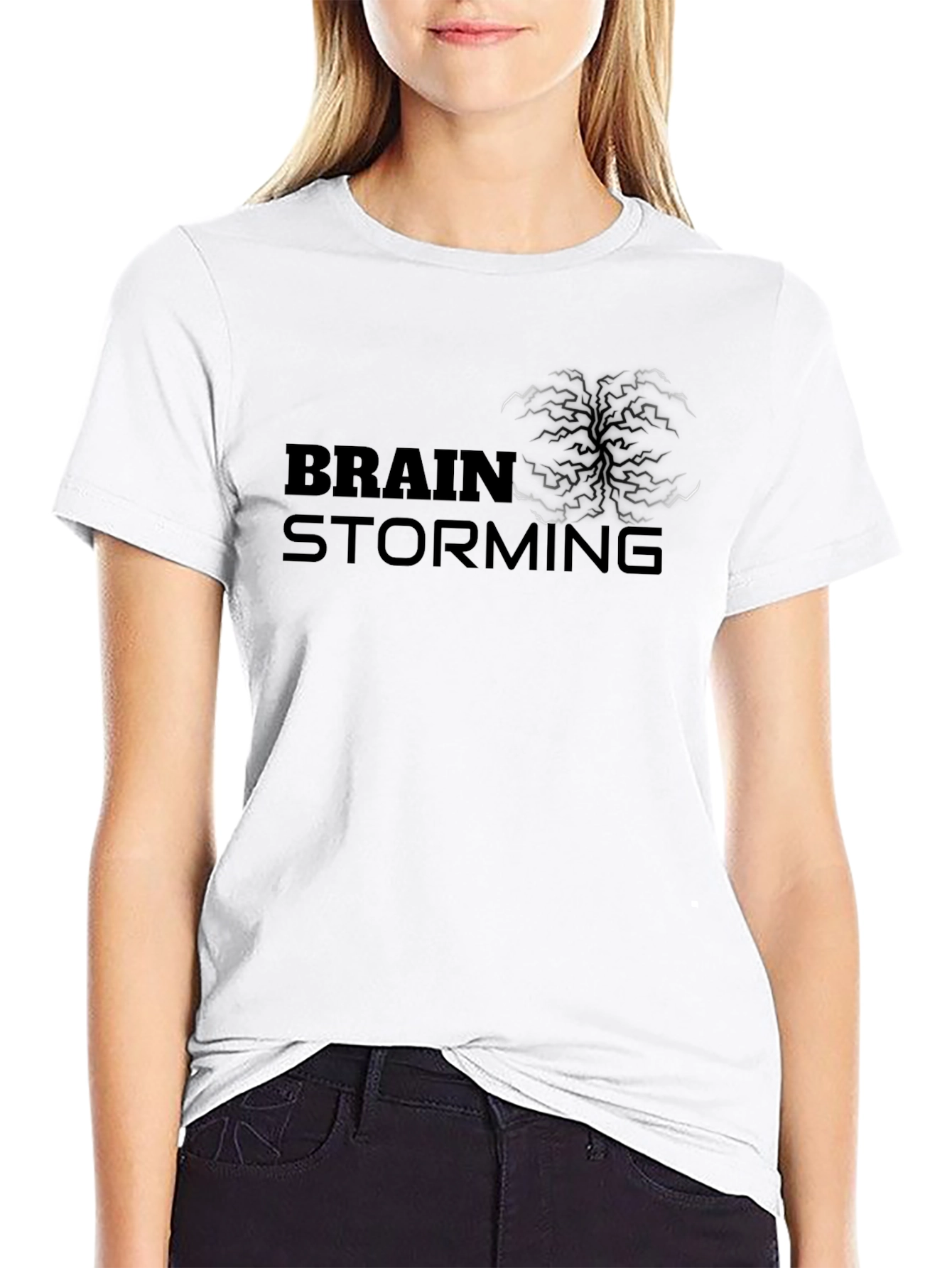 Brainstorming Graphic Tee - Black Cotton Casual Shirt