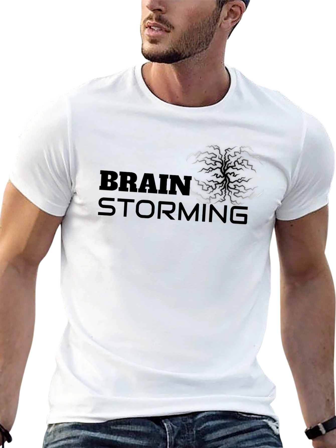 Brainstorming Graphic Tee - Black Cotton Casual Shirt