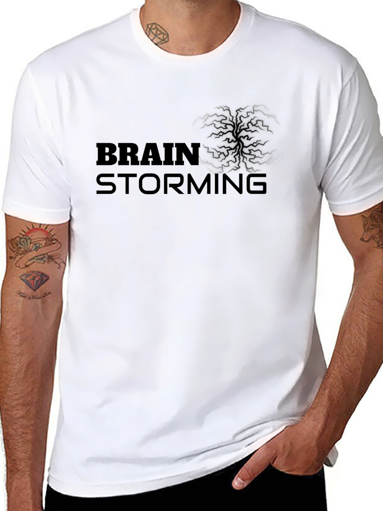Brainstorming Graphic Tee - Black Cotton Casual Shirt