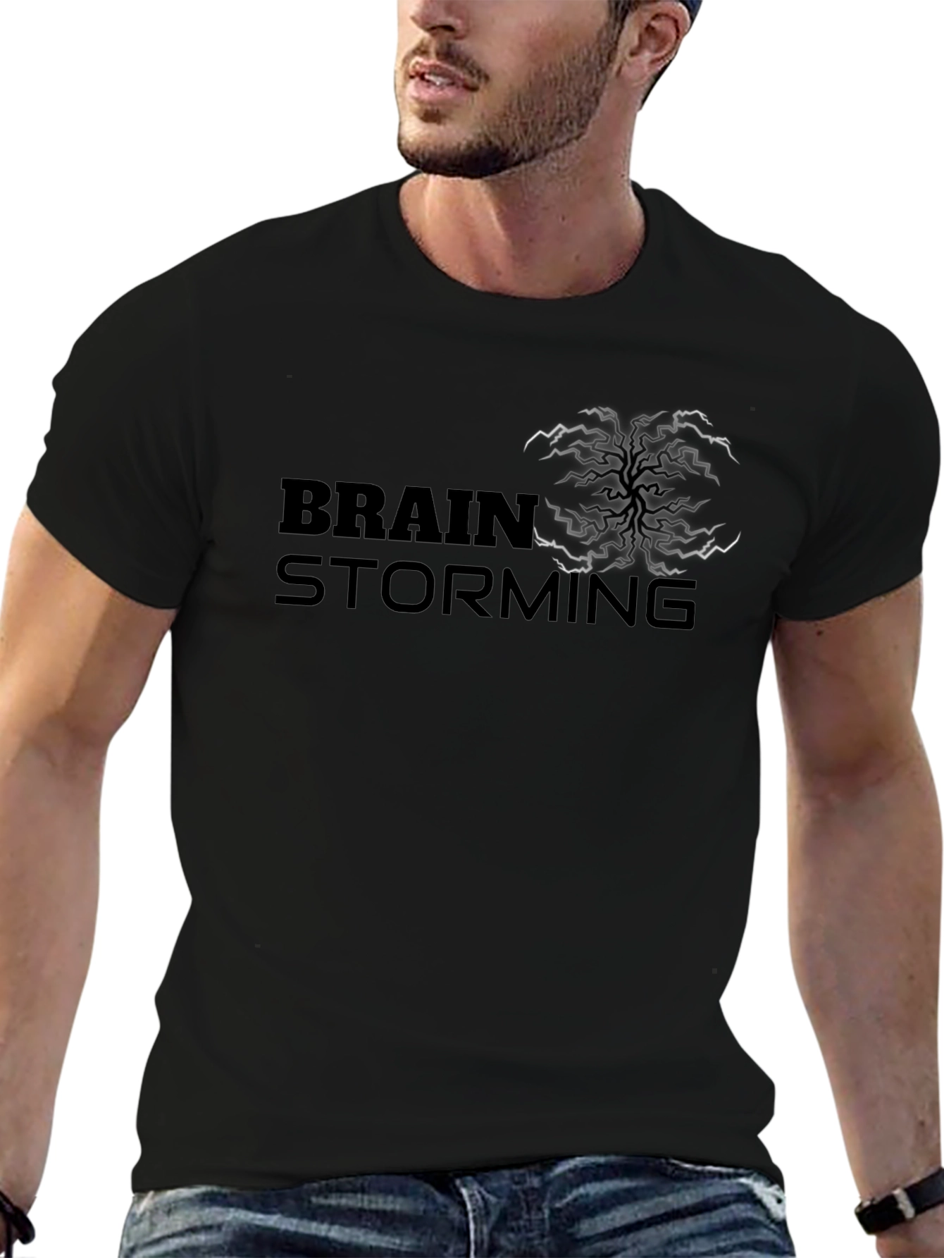 Brainstorming Graphic Tee - Black Cotton Casual Shirt