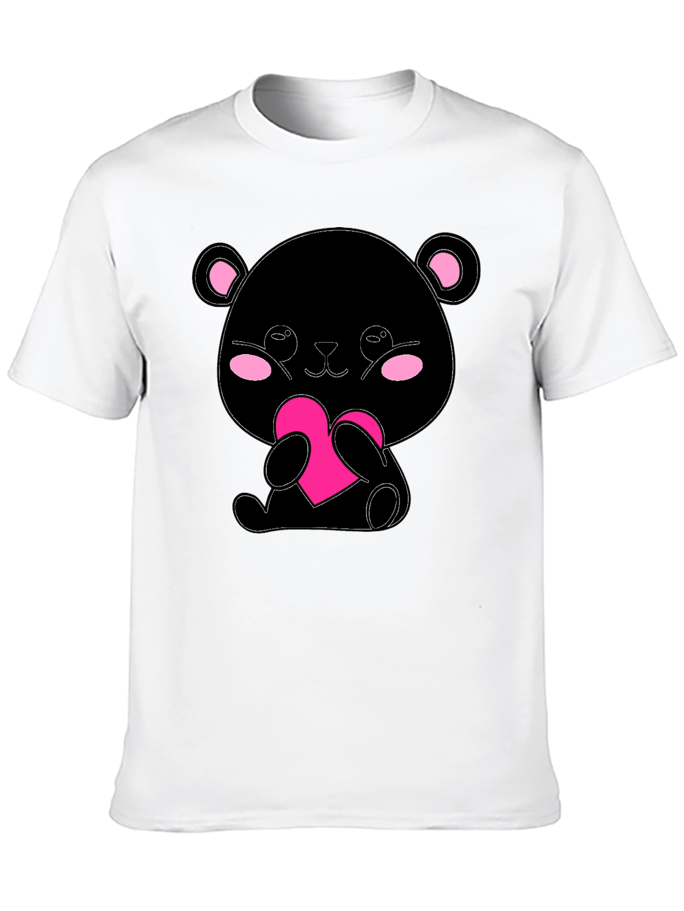 Cute Bear with Heart Graphic Tee - Black