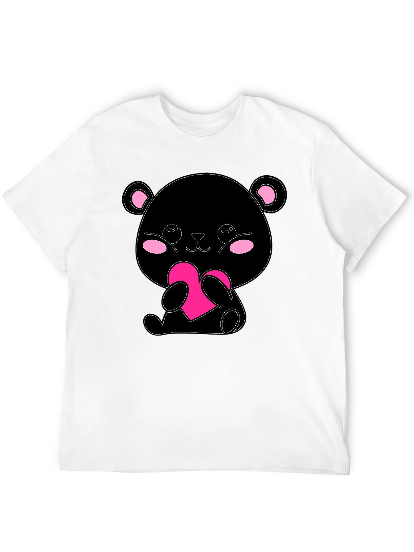 Cute Bear with Heart Graphic Tee - Black