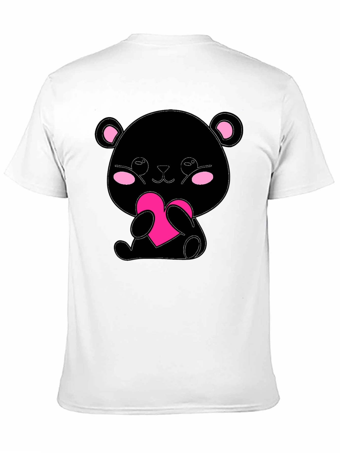 Cute Bear with Heart Graphic Tee - Black