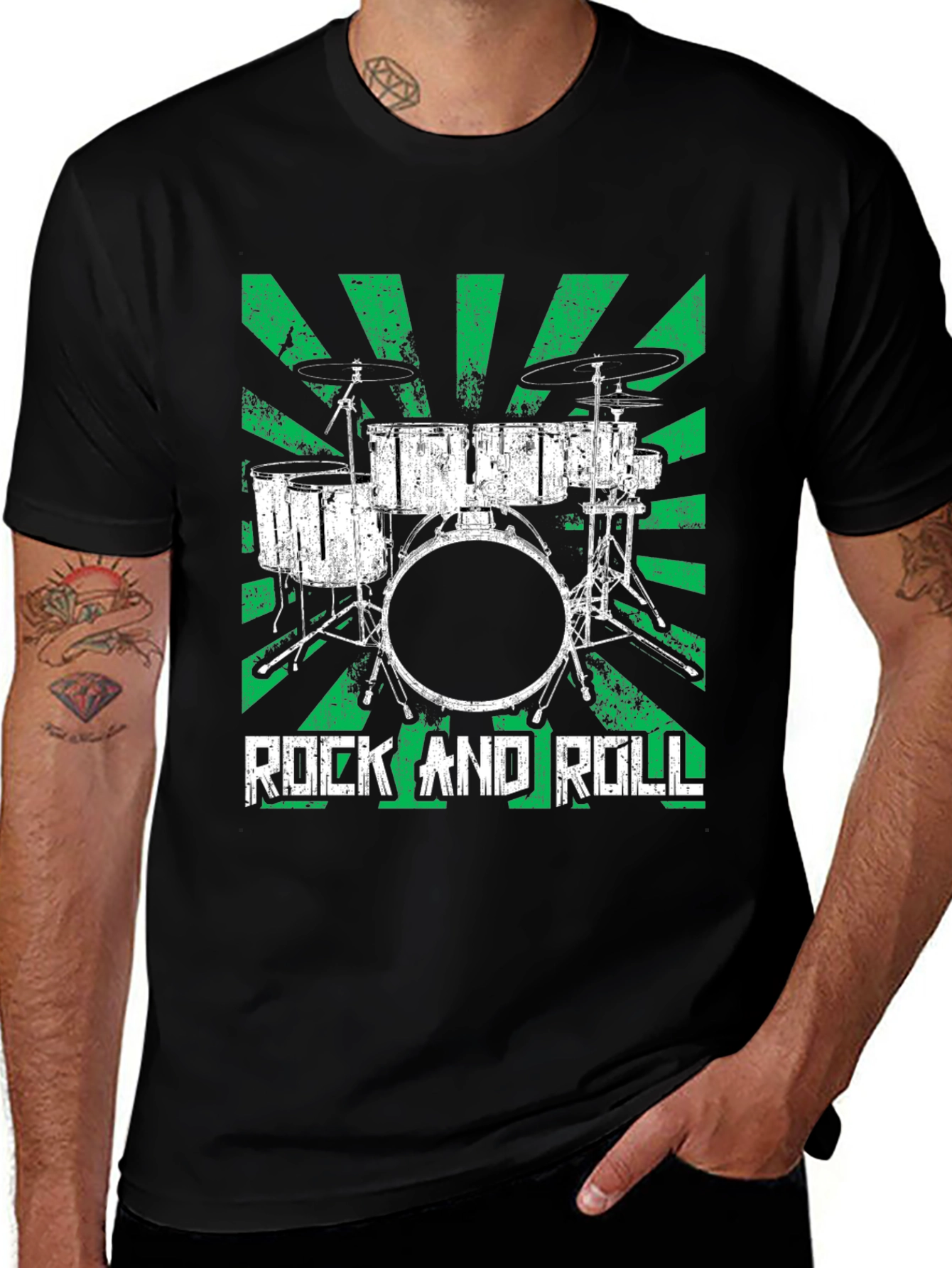 Rock and Roll Drum Set T-Shirt - Greenburst Design