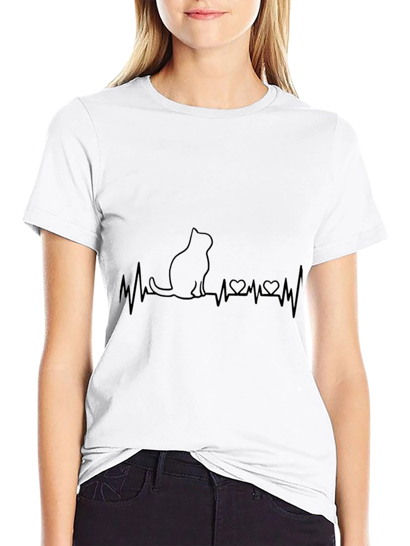 Cat Heartbeat T-Shirt - Black