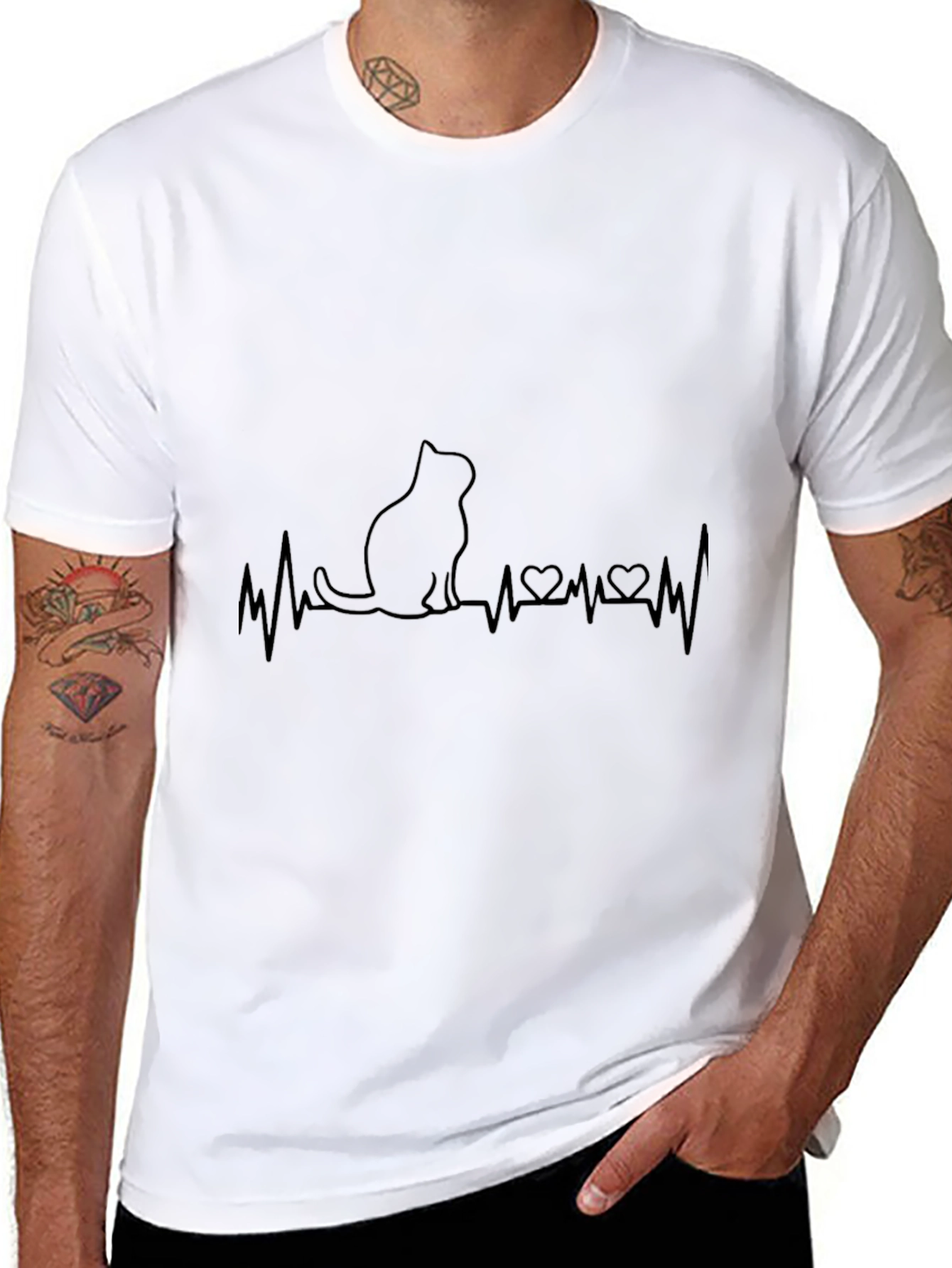 Cat Heartbeat T-Shirt - Black