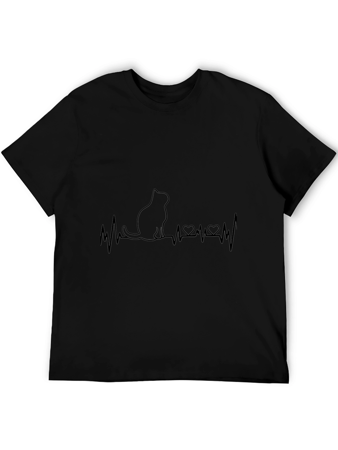 Cat Heartbeat T-Shirt - Black