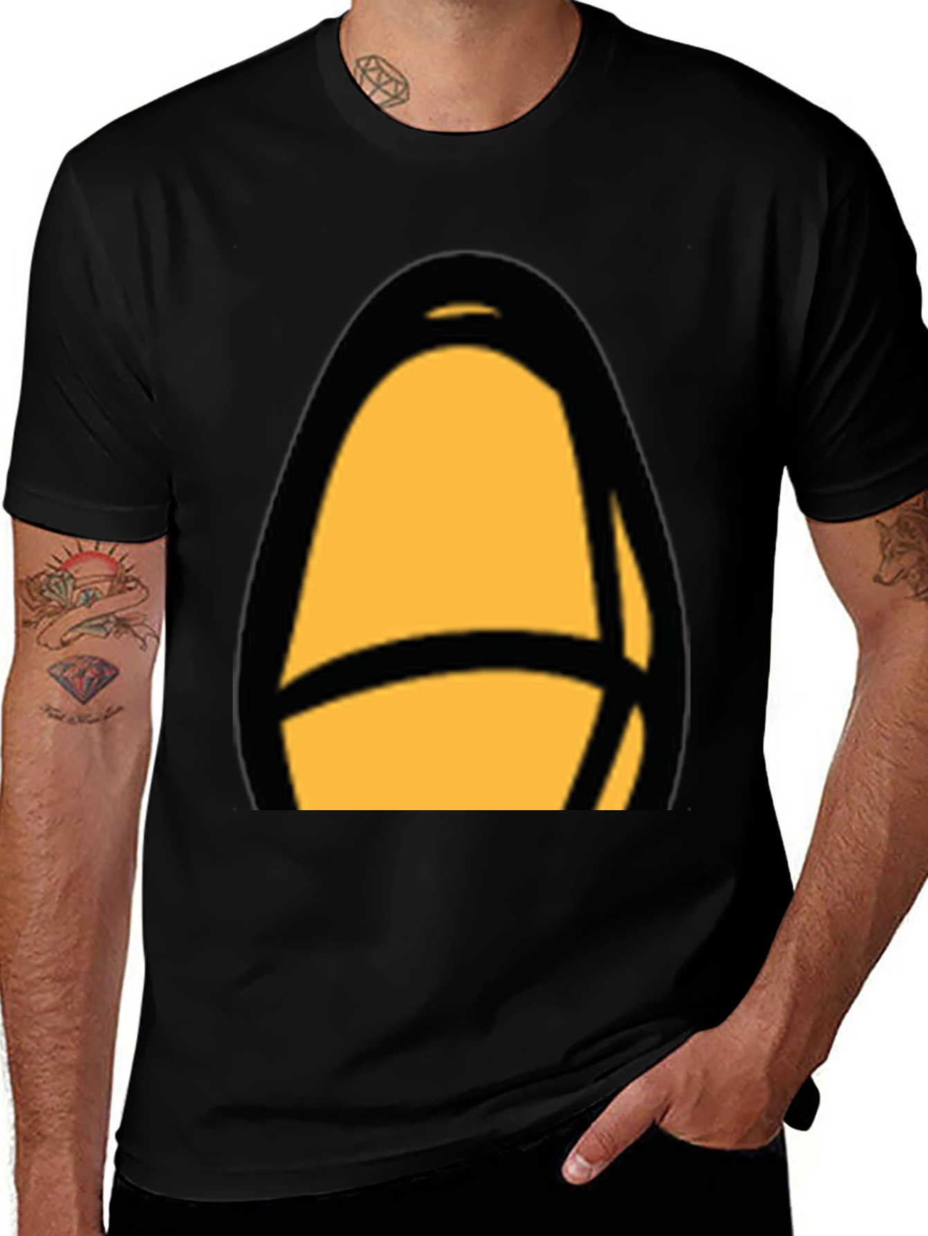 Black T-Shirt with Abstract Yellow Design