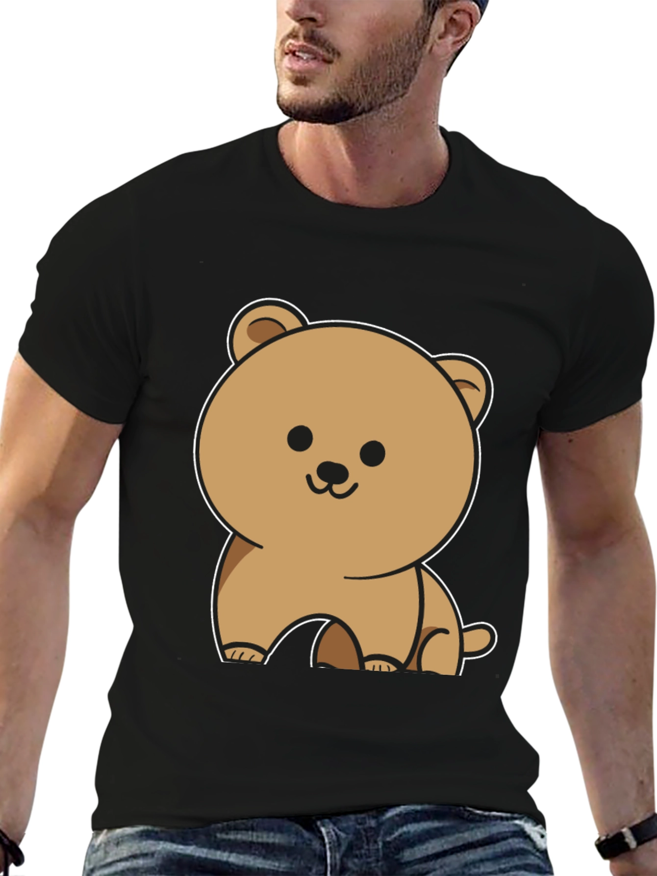 Cute Bear Graphic Tee - Mens Black T-Shirt