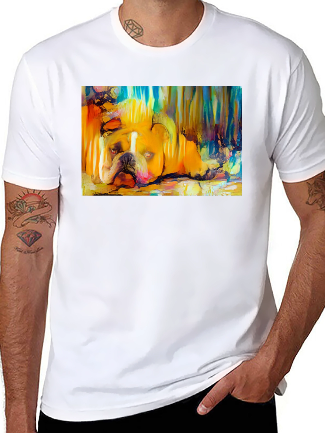 Bulldog Art Print Black T-Shirt