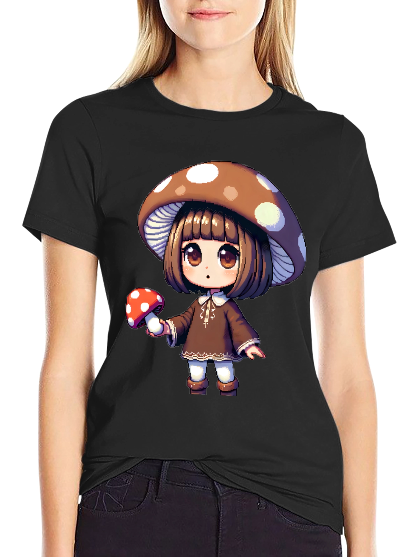 Mushroom Girl Graphic Tee - Unique Anime Style T-Shirt