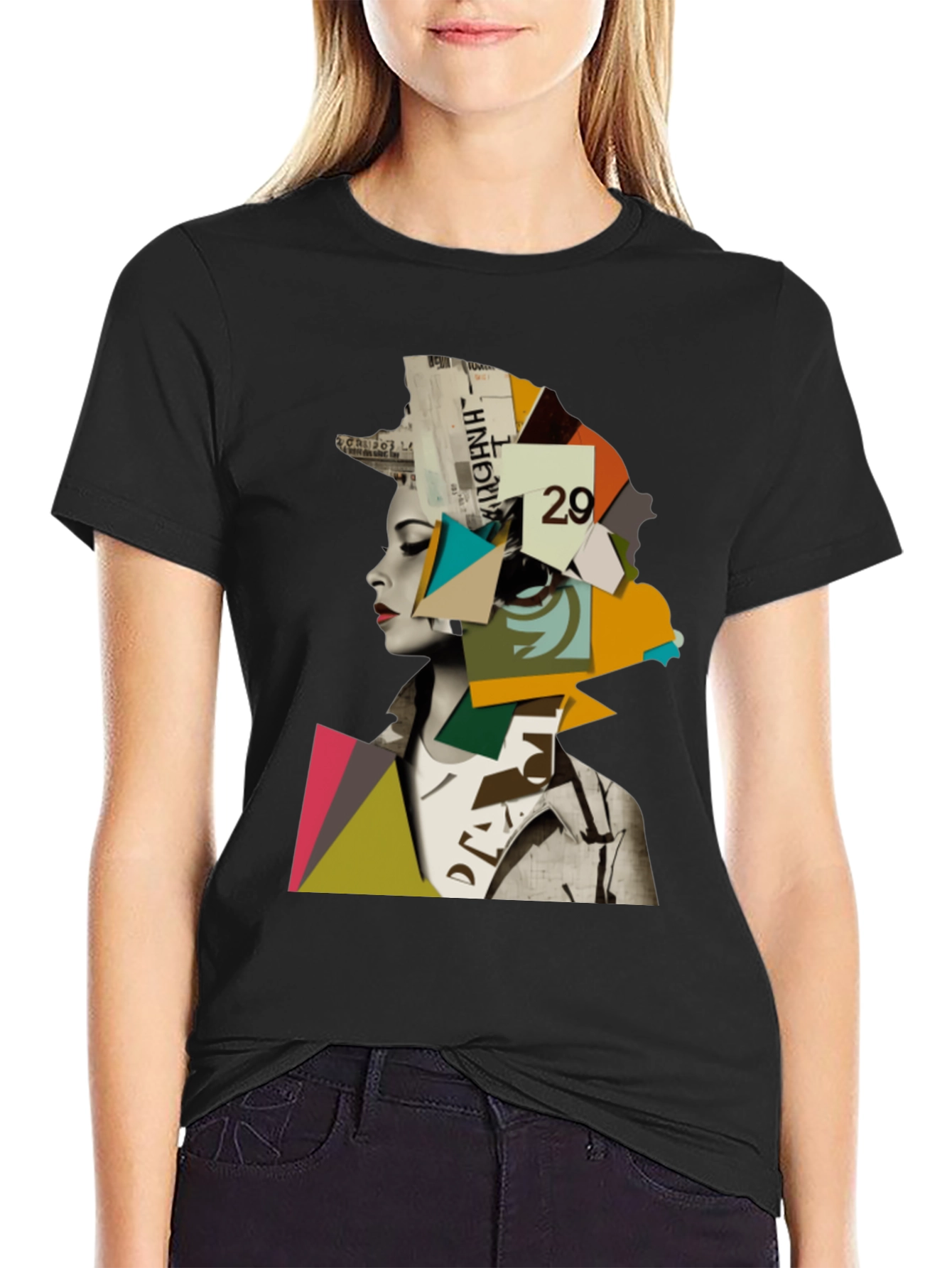 Abstract Geometric Woman Graphic Tee - Modern Art T-Shirt