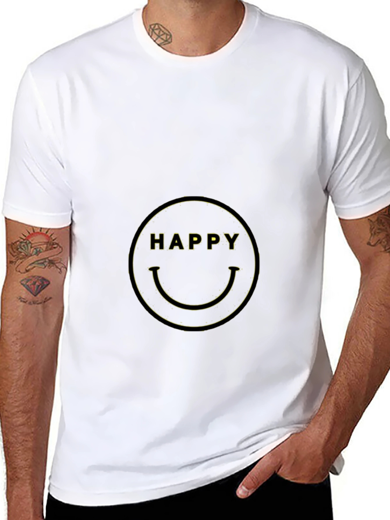 Happy Face Graphic Tee - Black Cotton Blend
