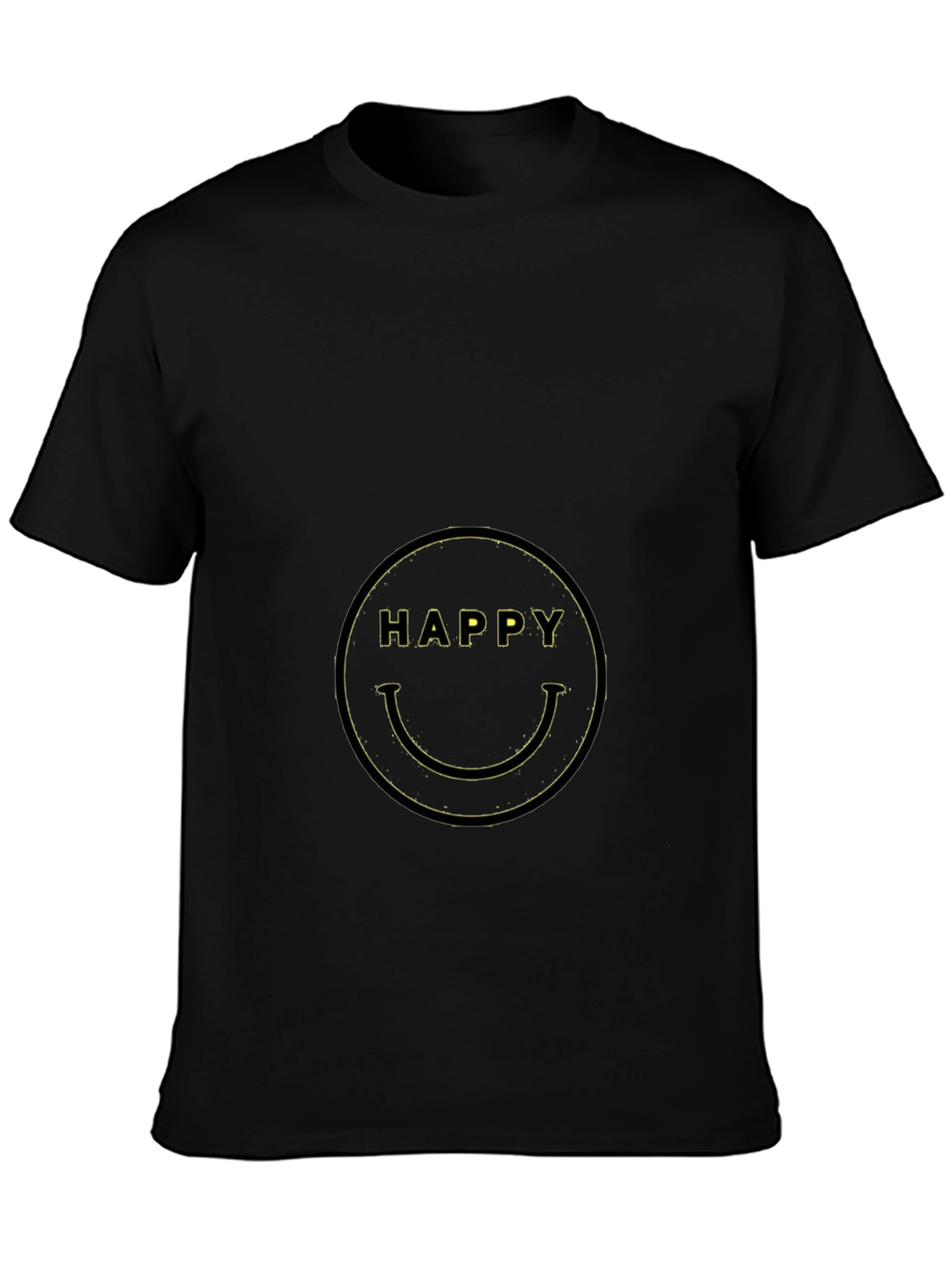 Happy Face Graphic Tee - Black Cotton Blend