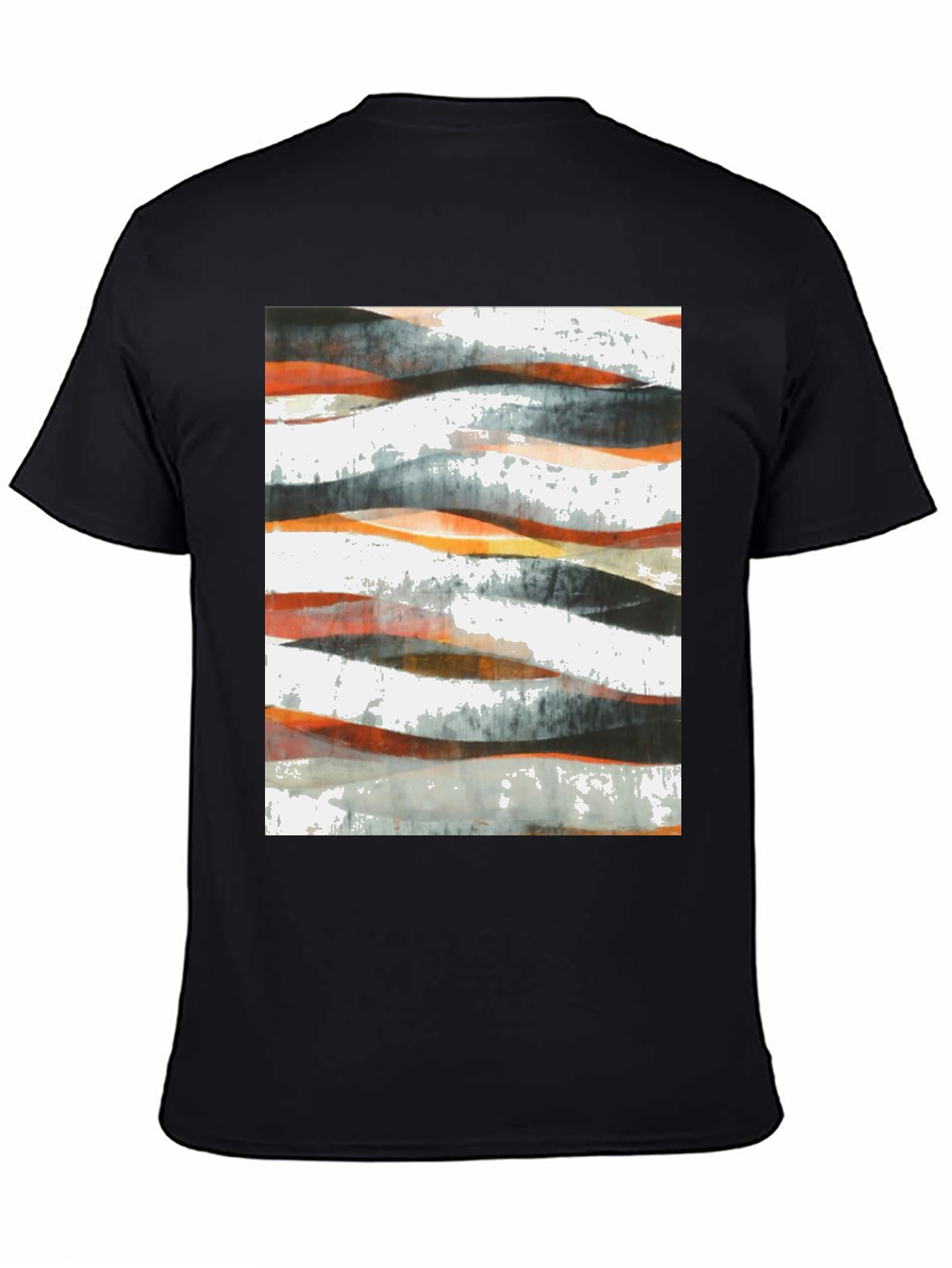 Abstract Wave Print Black T-Shirt
