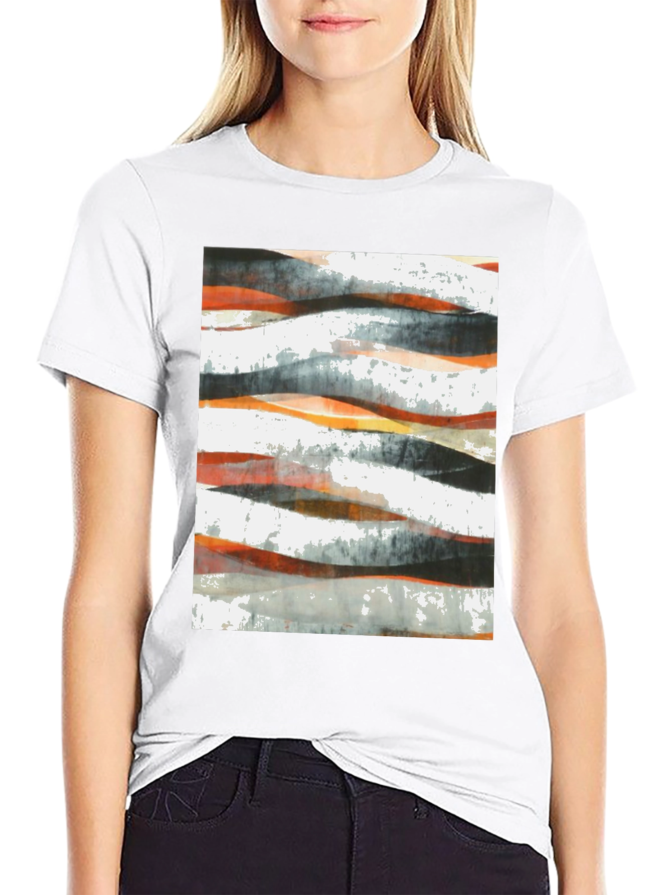 Abstract Wave Print Black T-Shirt