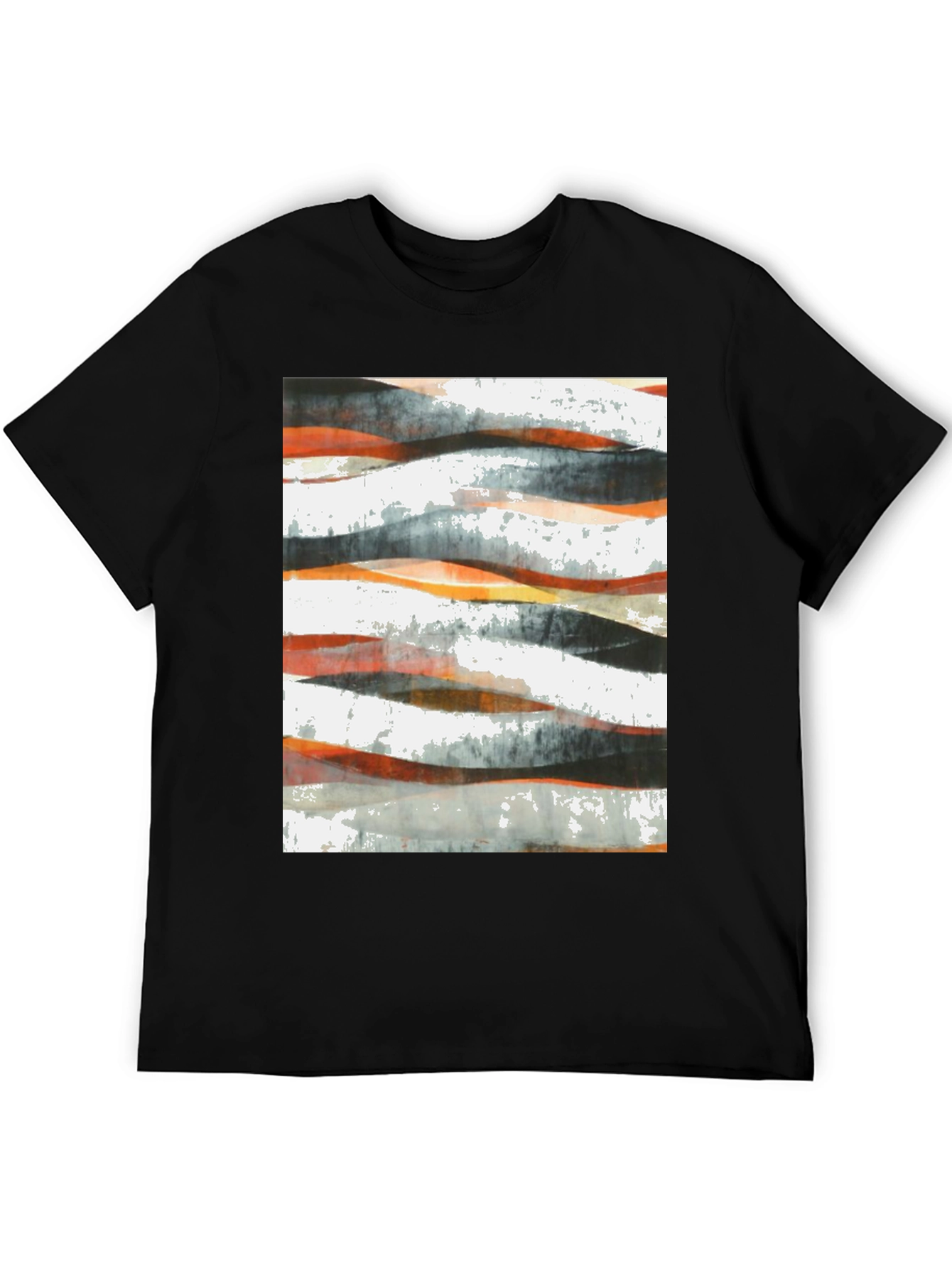 Abstract Wave Print Black T-Shirt